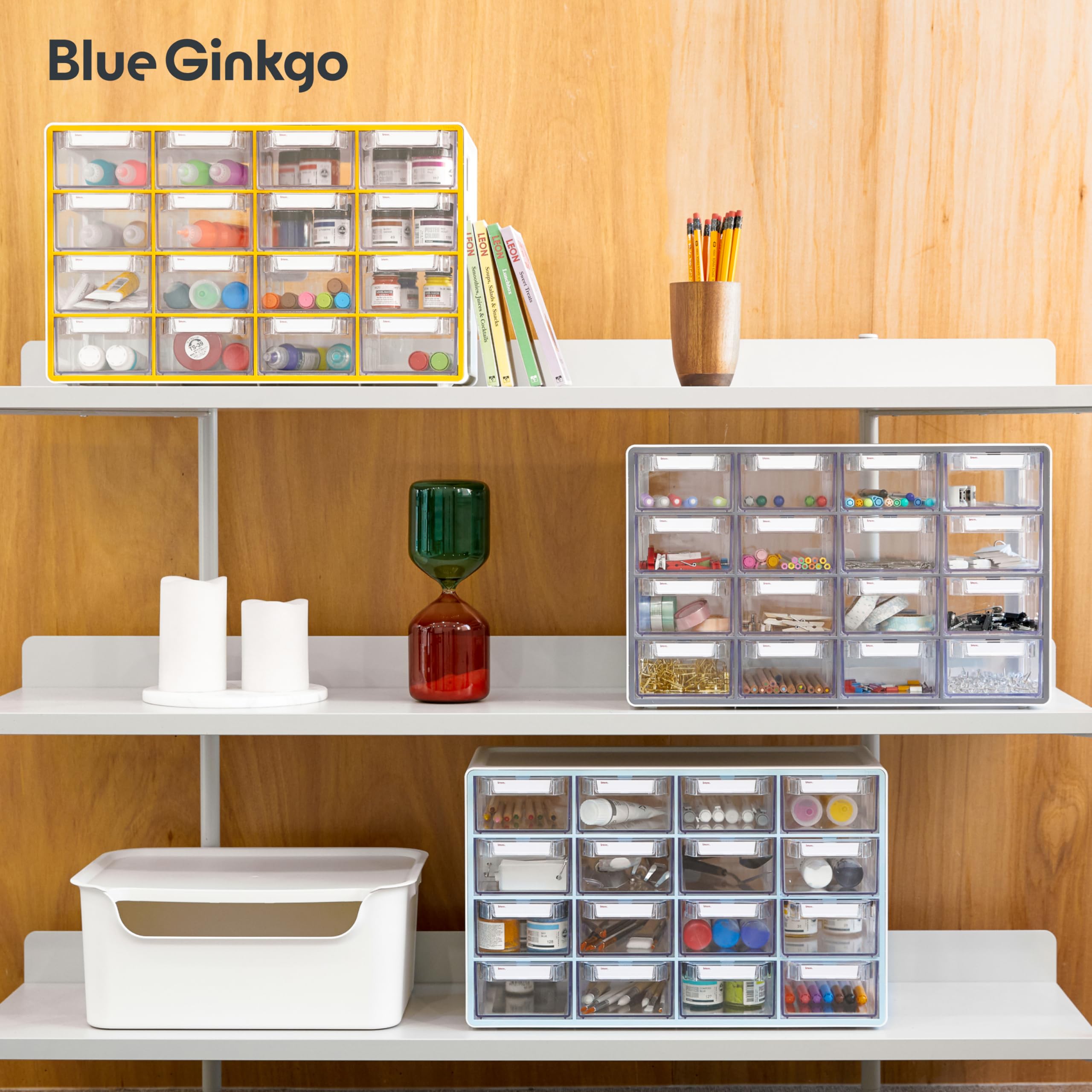 BLUE GINKGO Mittelgroßer Aufbewahrungsschrank mit 16 Schubladen – stapelbare Perlen- und Bastelaufbewahrung, Hardware-Kleinteile-Organizer, Lehrer-Werkzeugkasten (hergestellt in Korea) – Grau