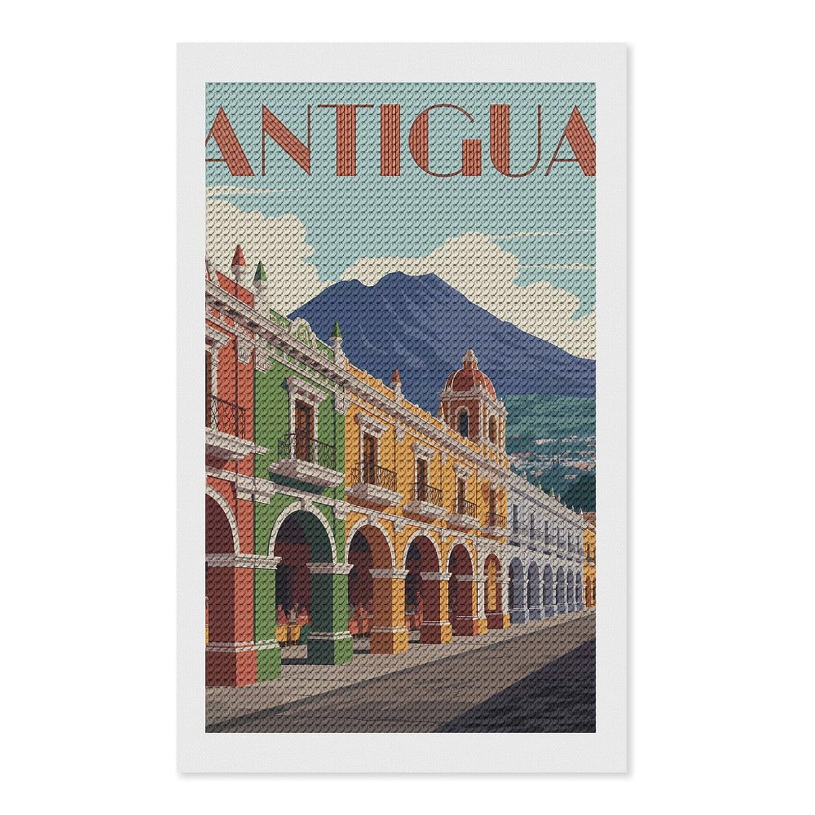 Junmoney Antigua Travel DIY Diamond Art Canvas Kit 12"x20", Simple to Start, Fun Craft Experience, Modern Decor, Gift Idea, Adhesive Canvas