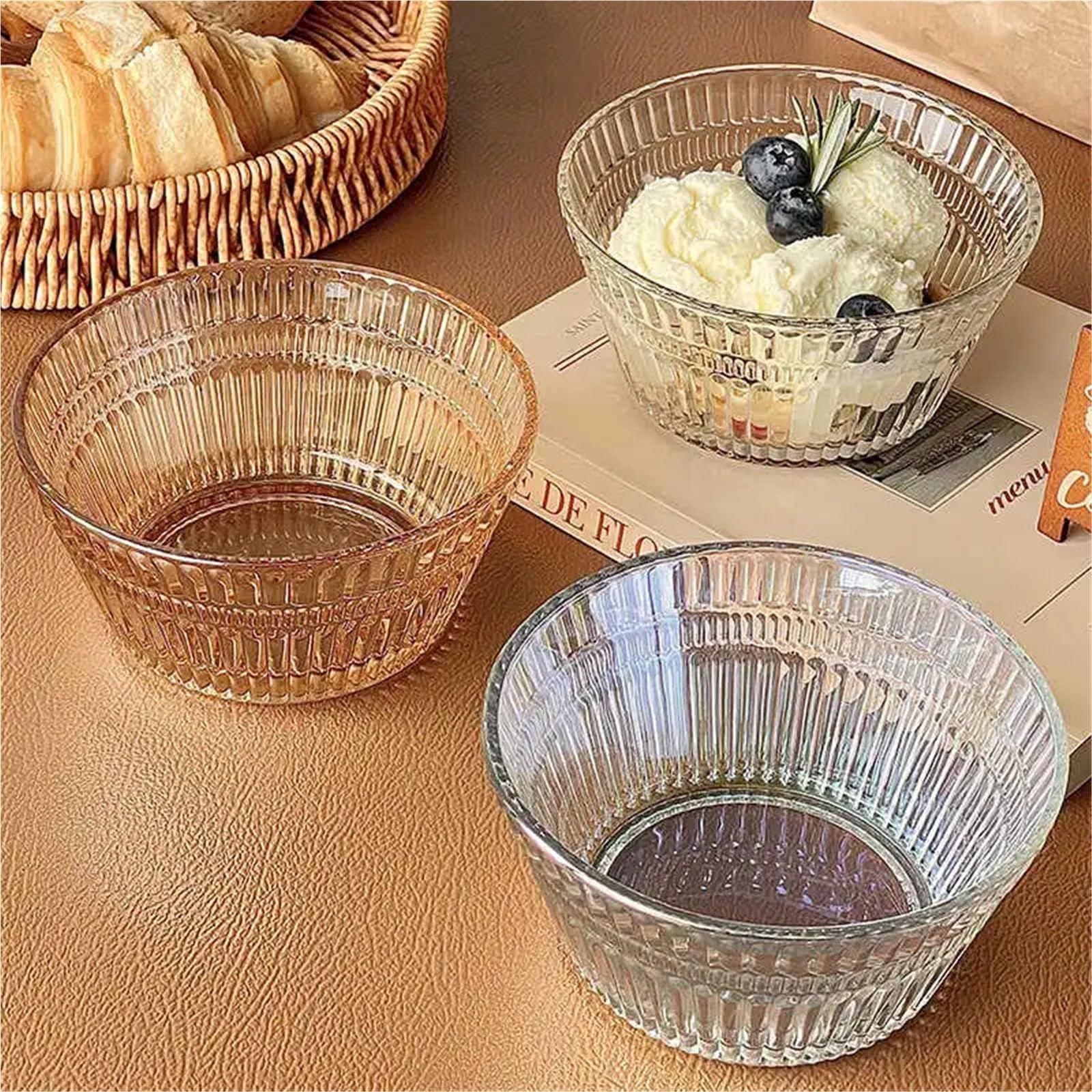 Coppe Gelato 2 Ciotole in Vetro for Dessert a Grana Verticale, Ciotole for Gelato, Snack, stoviglie, Frutta, Yogurt, Ciotola for la Colazione a casa per Dessert(Champagne)