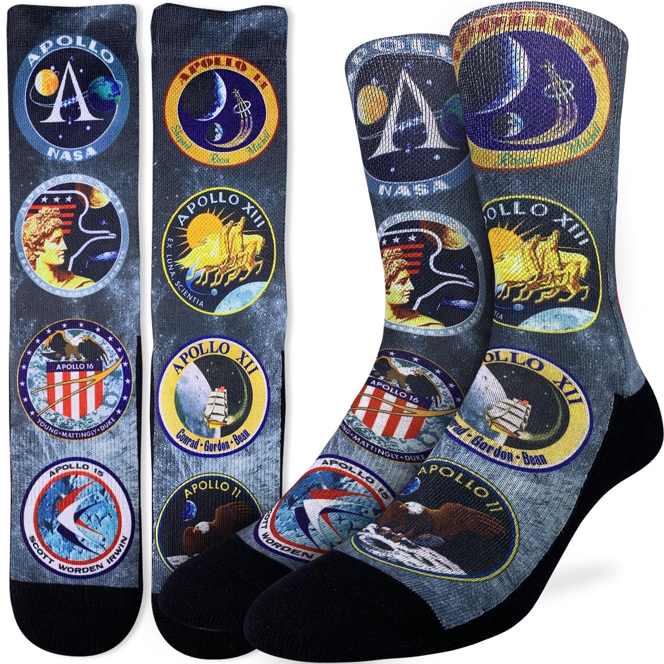 Good Luck Sock Men's Space & NASA Socks, Adult, Nasa - Apollo Mission Patches, One Size