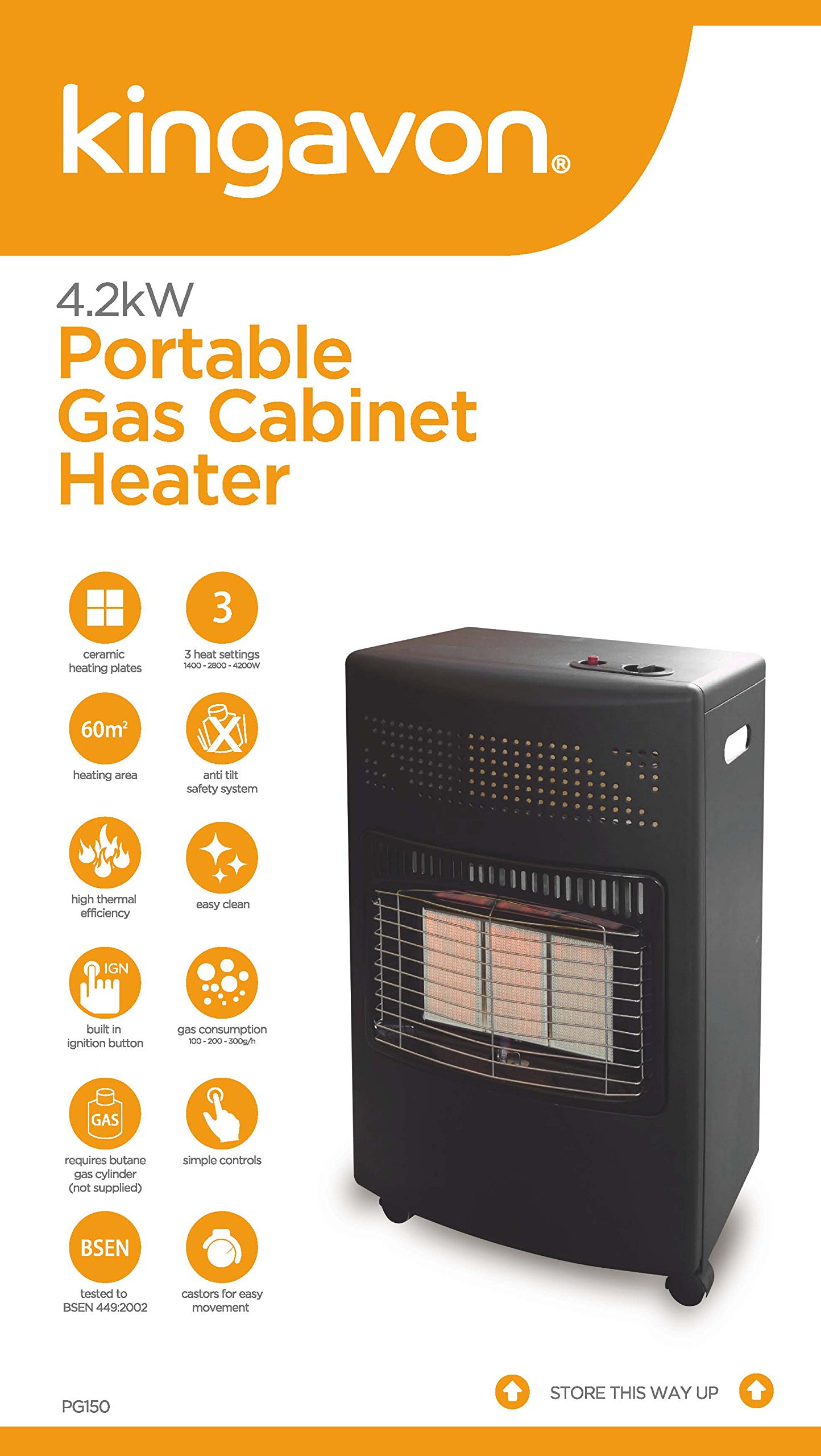 Kingavon BB-PG150 4.2kW Portable Gas Cabinet Heater : Amazon.co.uk: DIY u0026  Tools