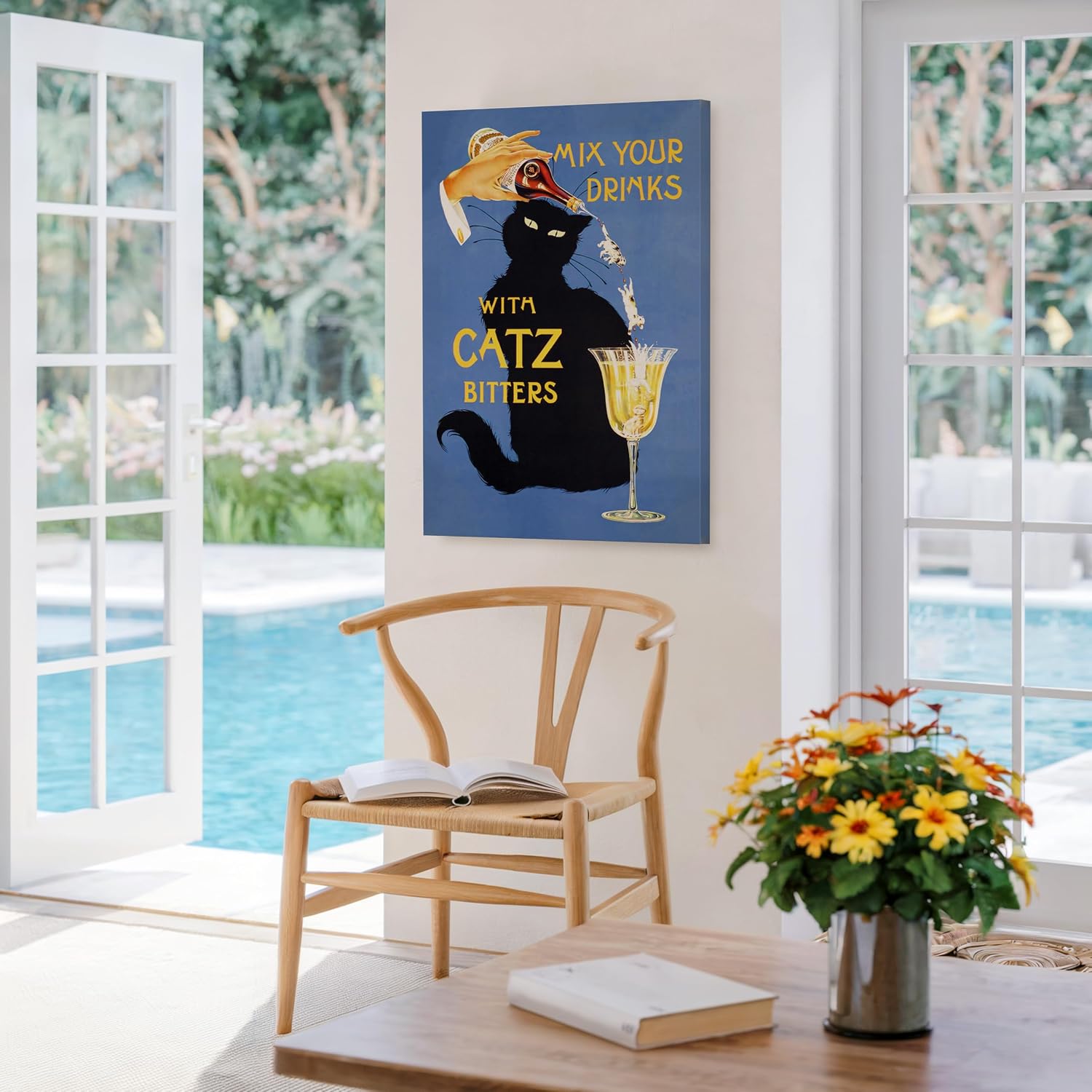 Poster Master Canvas - Retro Mix Your Drinks Print - Black Cat Art - Gift for Men, Women, Bartender - Wall Decor for Bar, Man Cave, Kitchen - 8x10 STRETCHED Canvas