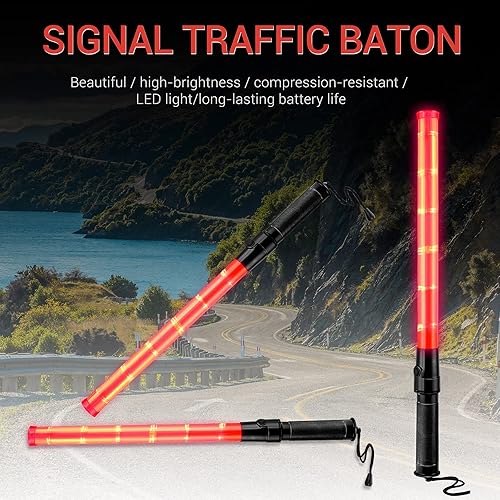 Miniatura 6 de Varita de tráfico de señal de 21 pulgadas, varita de control de tráfico de seguridad, bastón iluminado, bastón de tráfico LED multifunción con 2