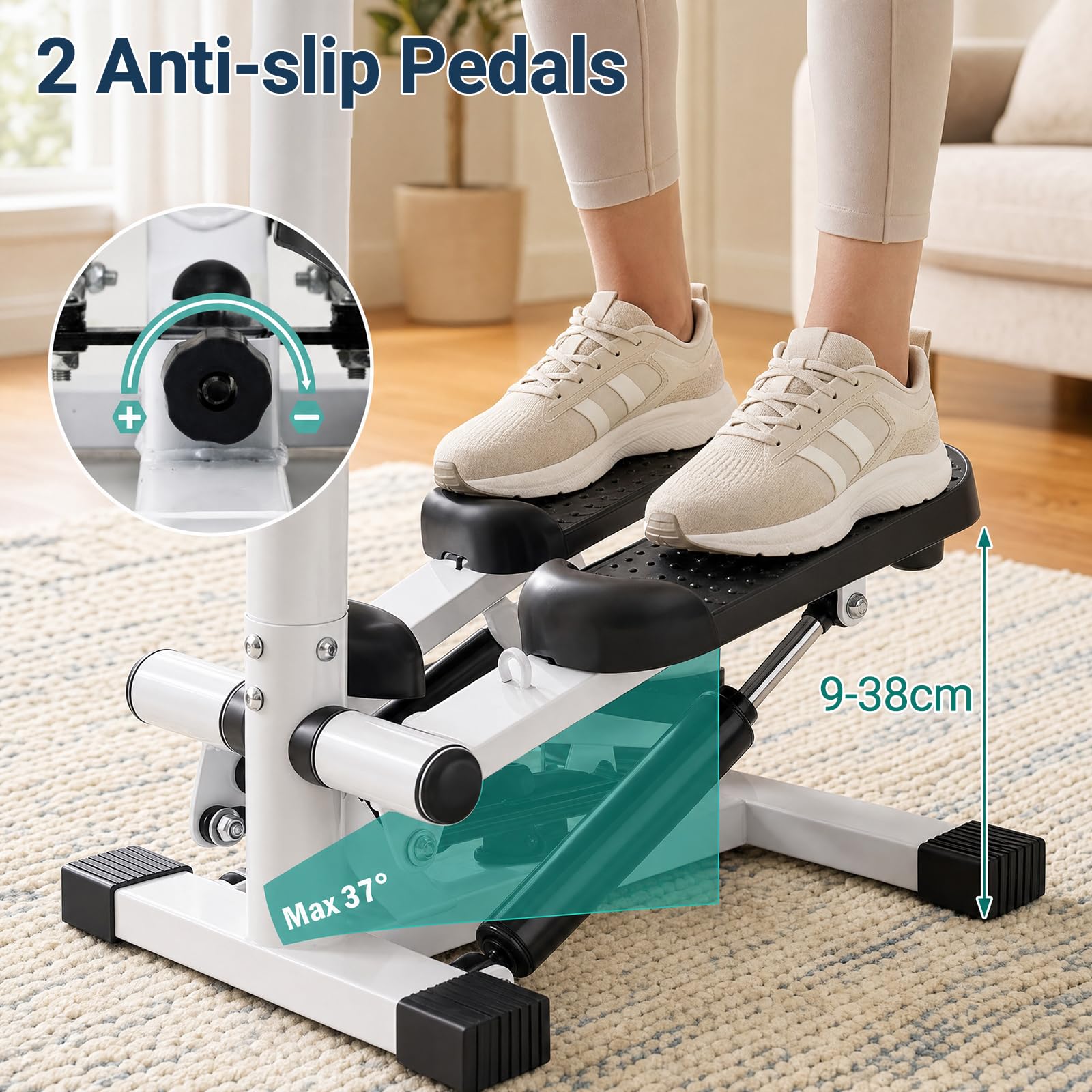KOMFOTTEU Stepper Fitness con Bande di Resistenza, Step da Scale | Twister con Manubrio e Schermo LCD, Intensità Regolabile, per Esercizio Aerobico, Compatto e Salvaspazio per Casa, Palestra