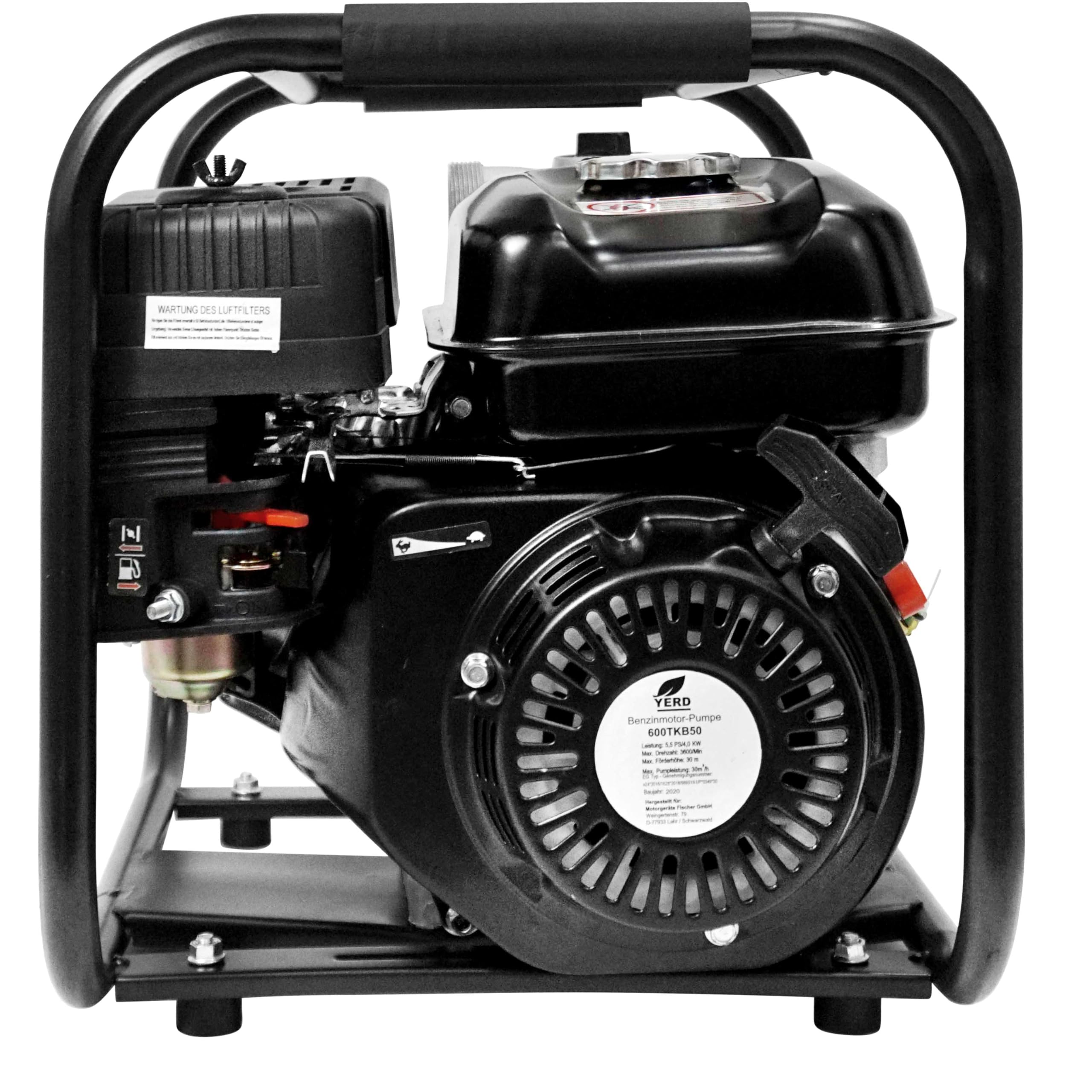 YERD Garten-Wasserpumpe mit 2" Zoll Anschluss, TKB50, 5,5 PS 4-Takt | OHV Motor, 30.000 l/h Födermenge, 30m Förderhöhe, Schlauchanschlüsse 2“