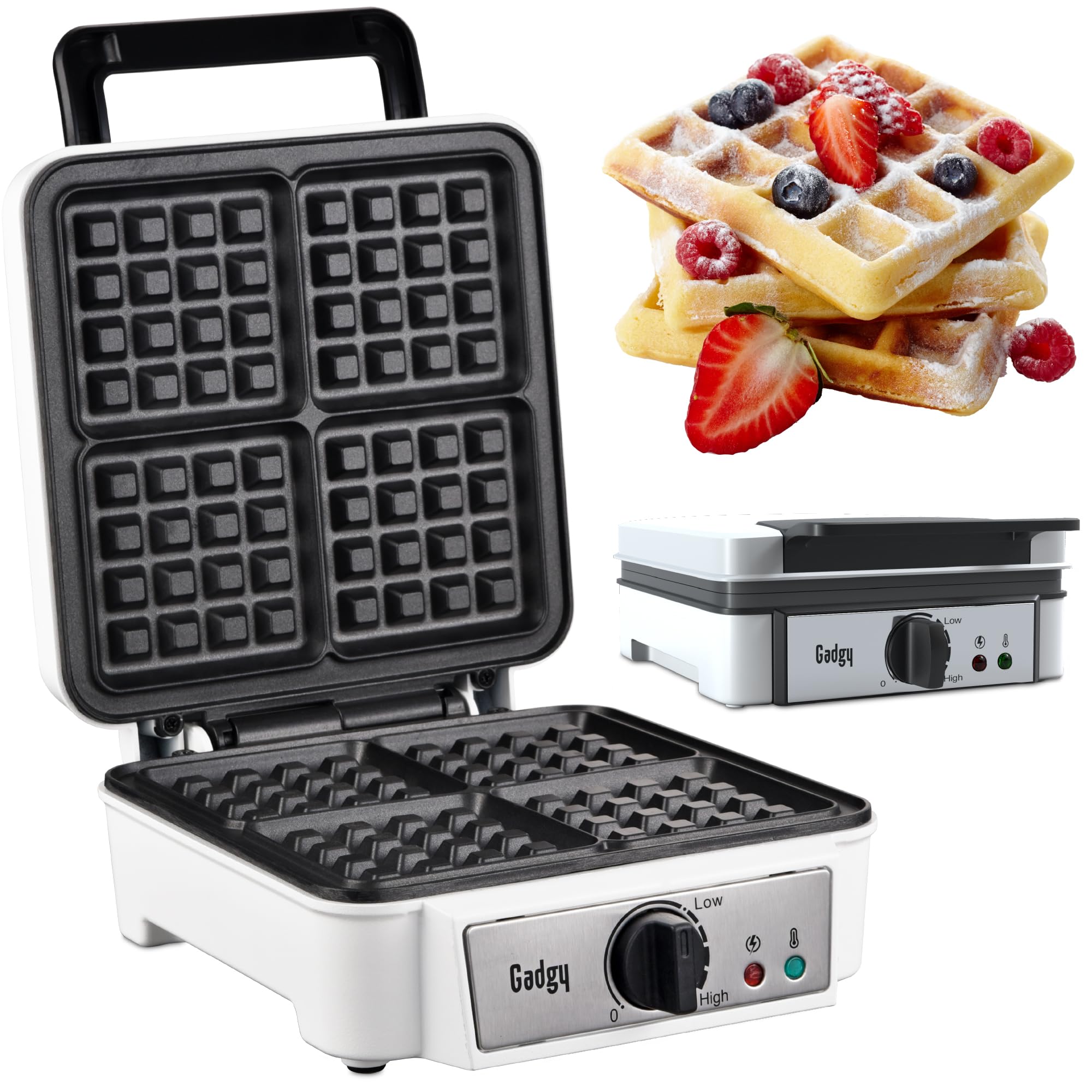 Gadgy Double Belgian Waffle Maker 1200W Makes 4 Waffles White