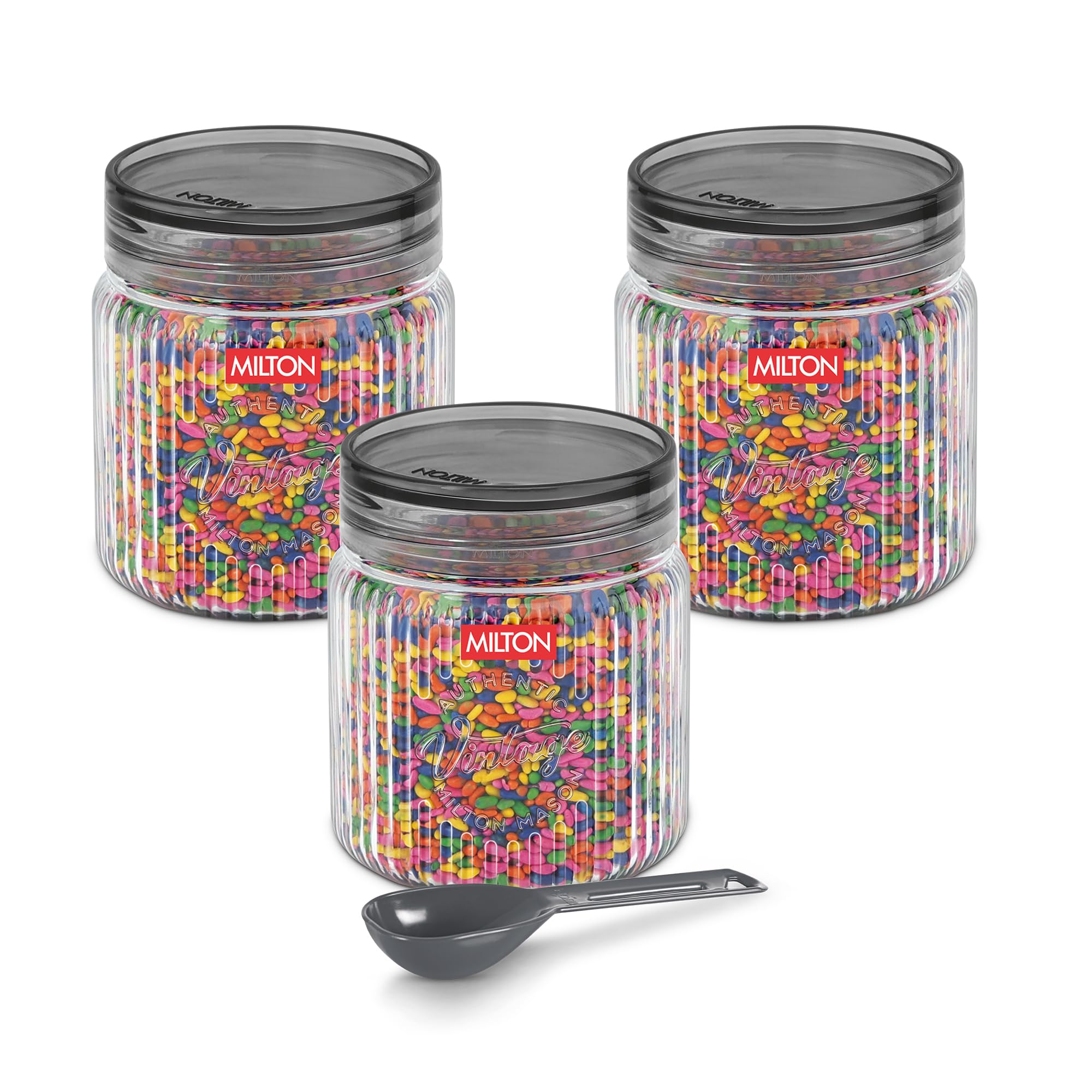 Milton Olive Plastic Container with Lids, 345 ml, Clear Kitchen Storage Box Set of 3, Food Storage Jars for Kitchen, Tea Sugar Container, Airtight, Durable, Multi-purpose, Ideal for Kitchen Essentials