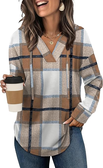 Sampeel Hoodies for Women Trendy Fall Fashion 2025 V Neck Oversized Sweatshirt Plus Size Tops Clothes