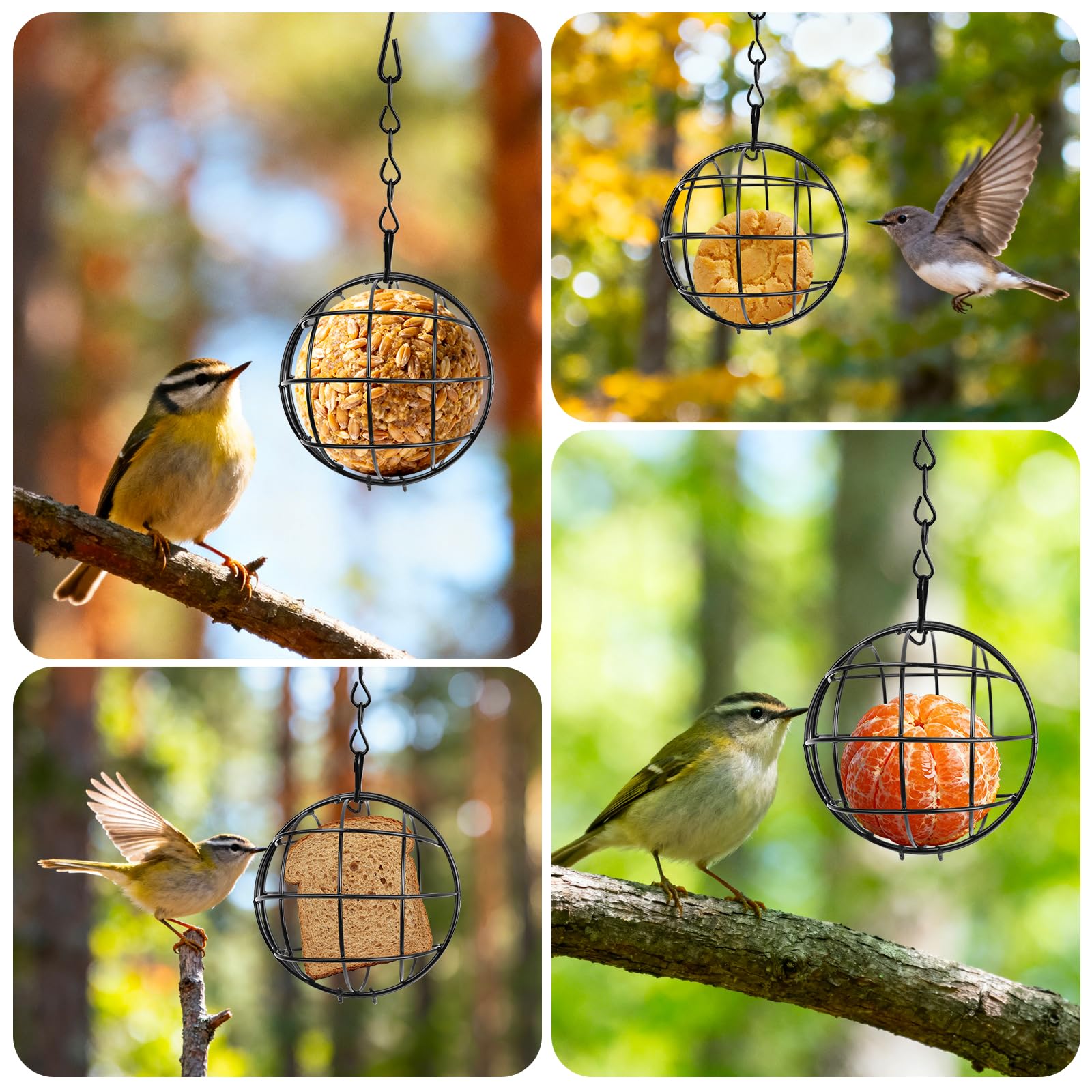 Soporte para bolas de masa para pájaros, 8 unidades, 7 cm, metal para pájaros, comedero para pájaros, soporte para bolas de carbonero, soporte para bolas de maíz con gancho para colgar para aves