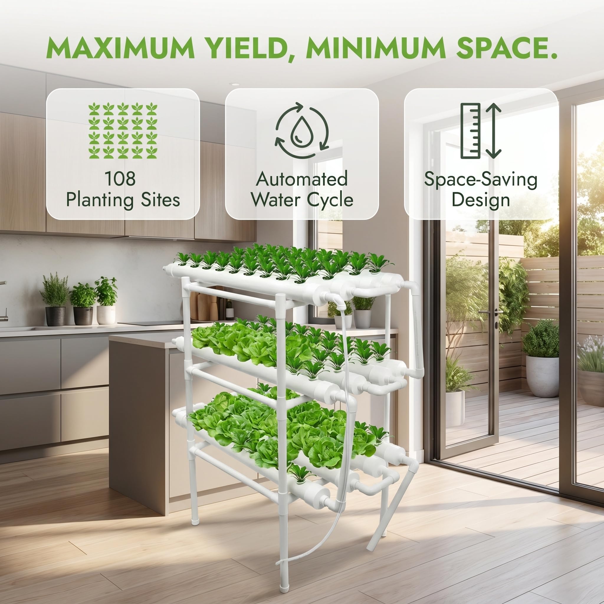 Système de culture hydroponique à 108 trous, kit de culture d'eau Nft vertical à 3 niveaux avec pompe, minuterie et accessoires complets, pour jardinage d'intérieur de légumes et d'herbes aromatiques