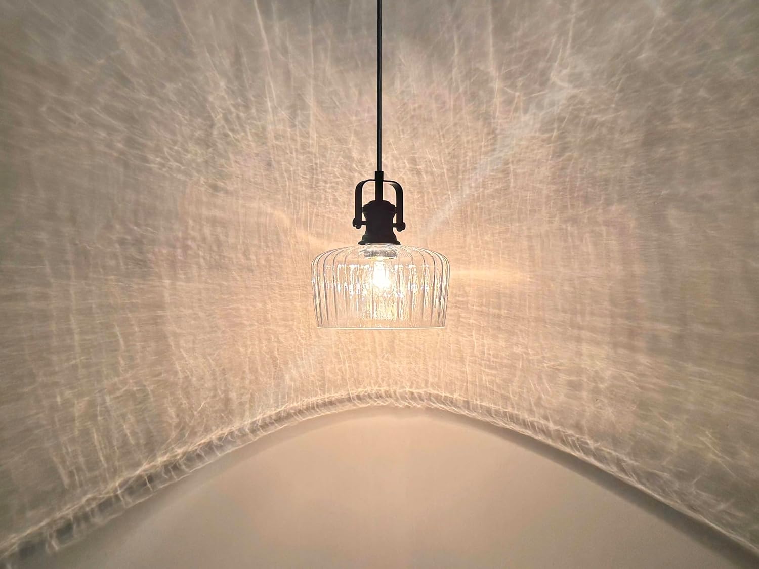 Leading Lighting 1 Light Pendant Light Hanging Modern Farmhouse Indoor Fixture 9" Clear Textured Glass Black Finish Dinning Over Sink Kitchen Island
