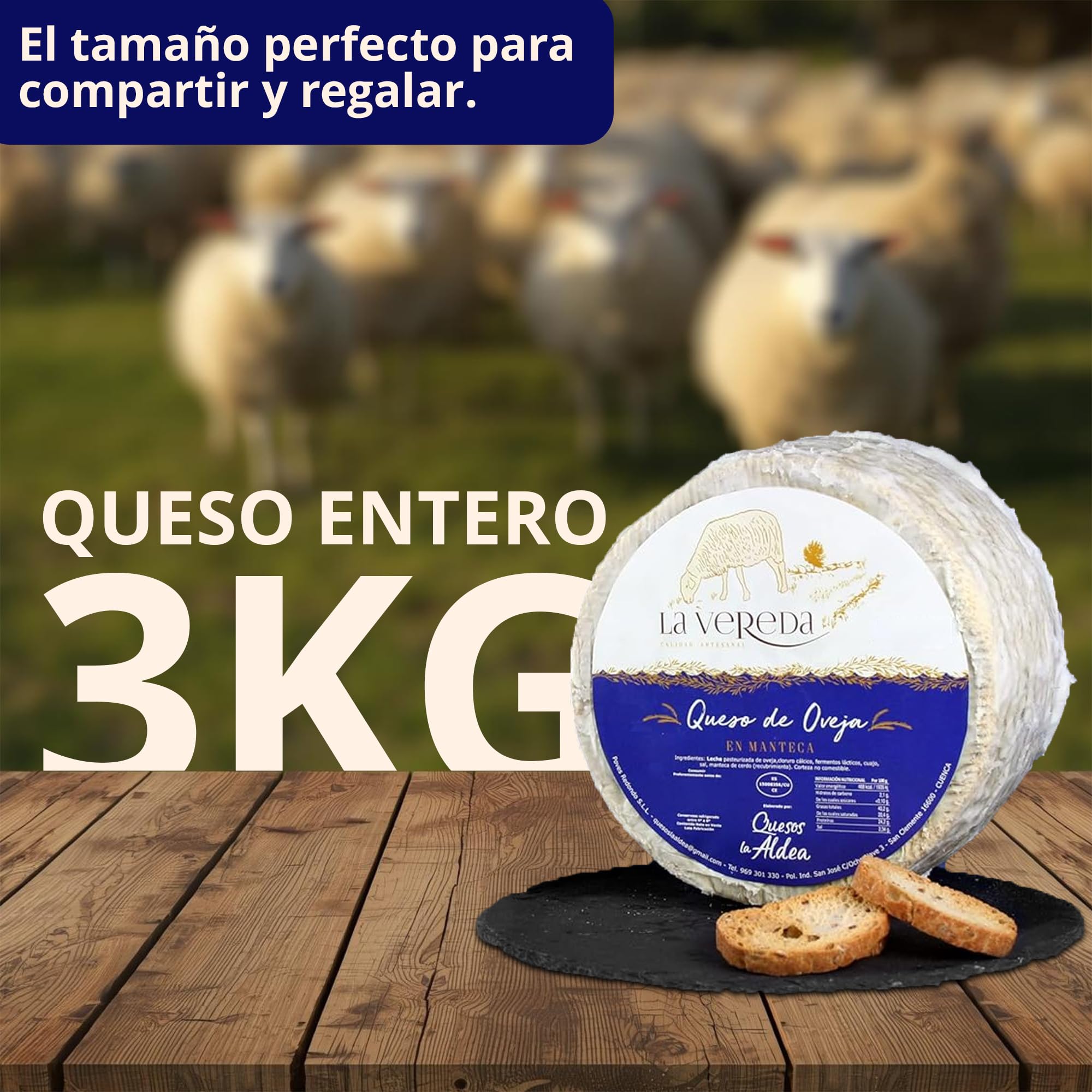 Queso Artesano de Oveja en Manteca de Cerdo 3 kg Curado Mínimo 6 Meses