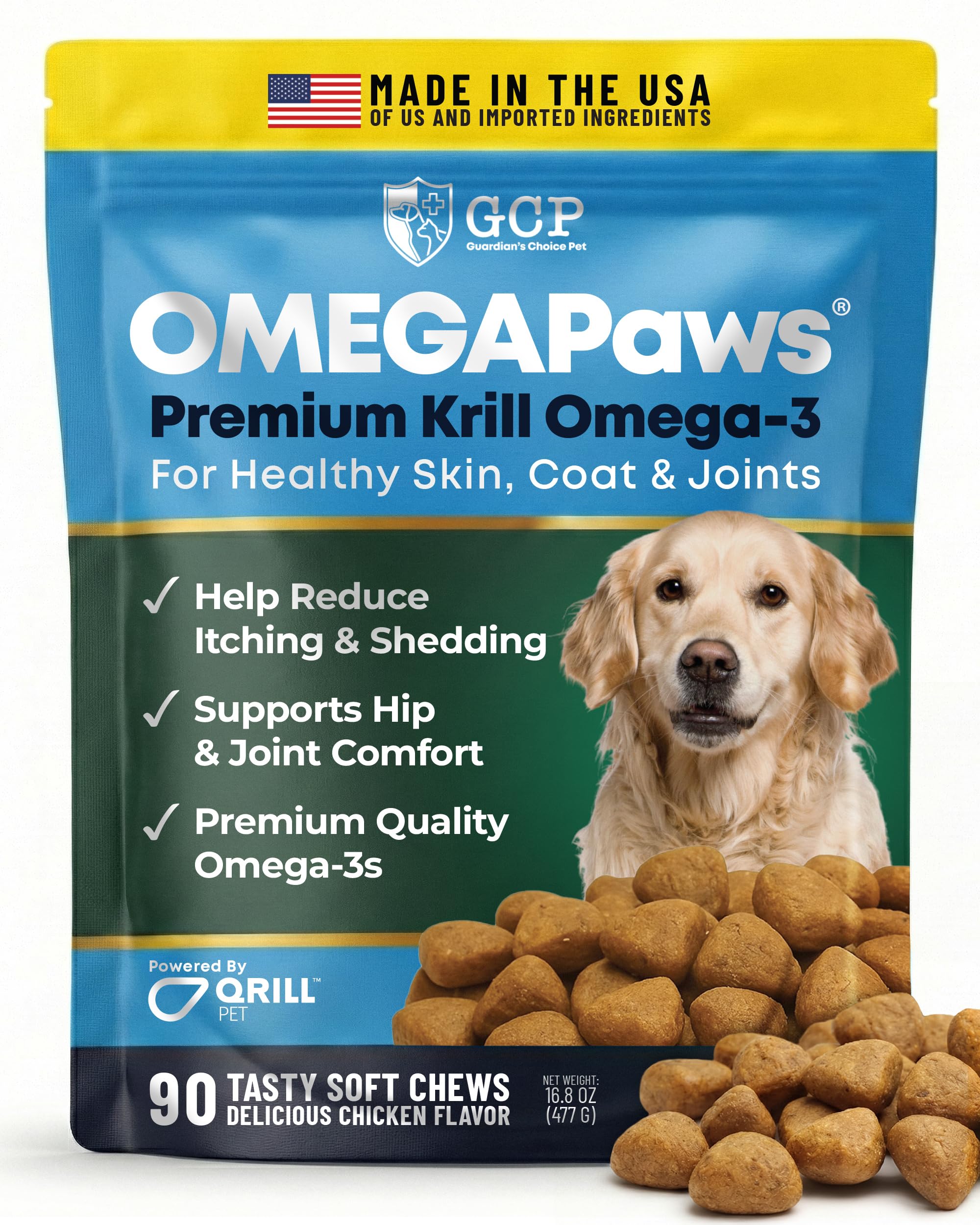 Omega 3 for Dogs – Dog Joint Support Soft Chews – Fish Oil Supplement for Dogs with EPA & DHA – Krill Oil Dog Chews – Supports Skin & Coat