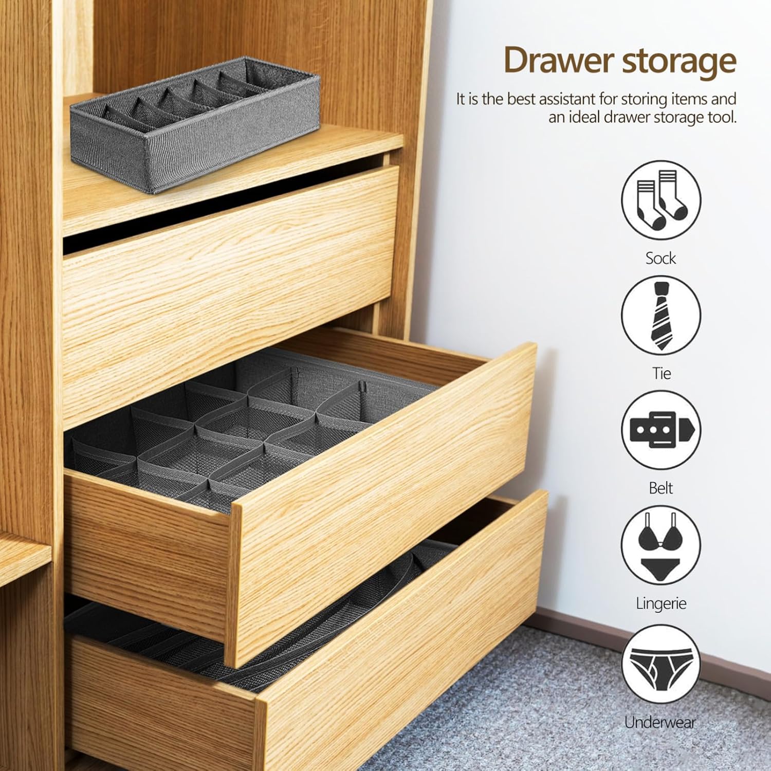 4Pcs Foldable Drawer Storage Boxes for Organizing Socks Bras Panties Ties Cationic Clothing Drawer Organizer with Enhanced Interlayer Space Saving Design