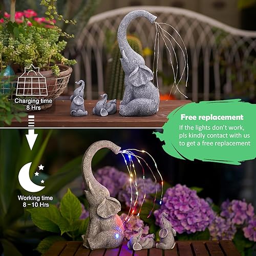 Miniatura 4 de Goodeco Estatua de elefante de jardín para exteriores, regalos de elefante con luces de riego solares, figura de elefante sentado perfecta para