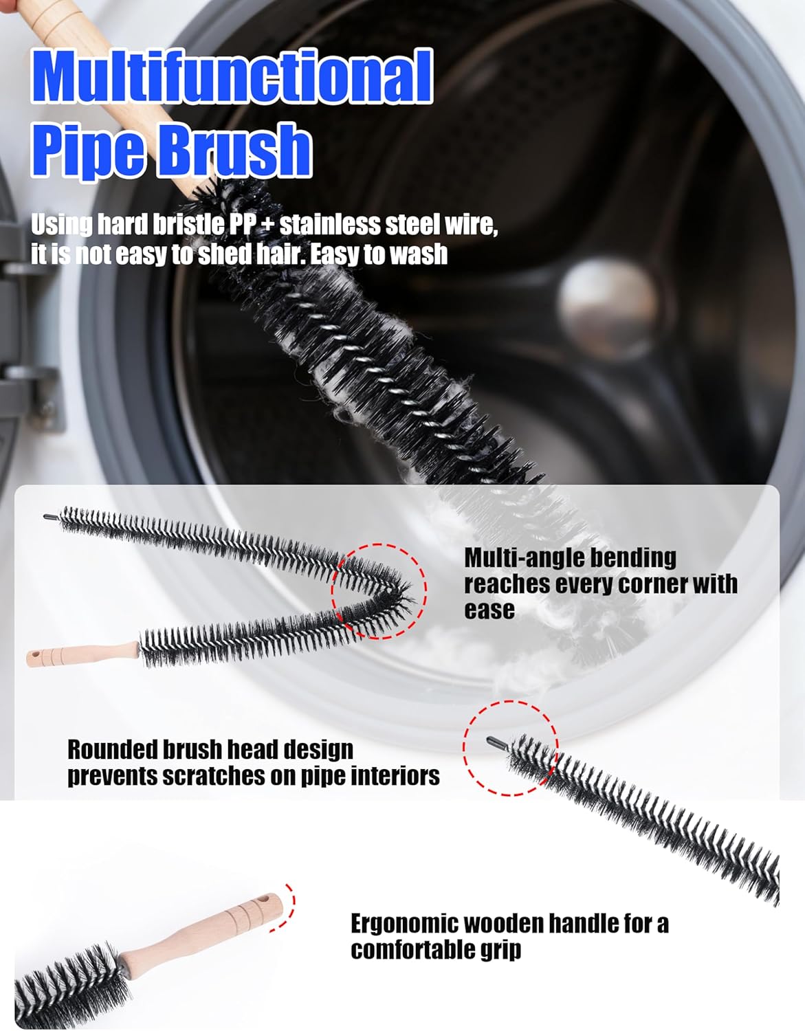 7 Pcs Dryer Vent Cleaner Kit for GE Washer Dryer Combo,Thickened WH01X35719 Lint Filter replacement with dryer vent brush, Dryer Vent Vacuum Hose Attachment,Models: PFQ97HSPVDS