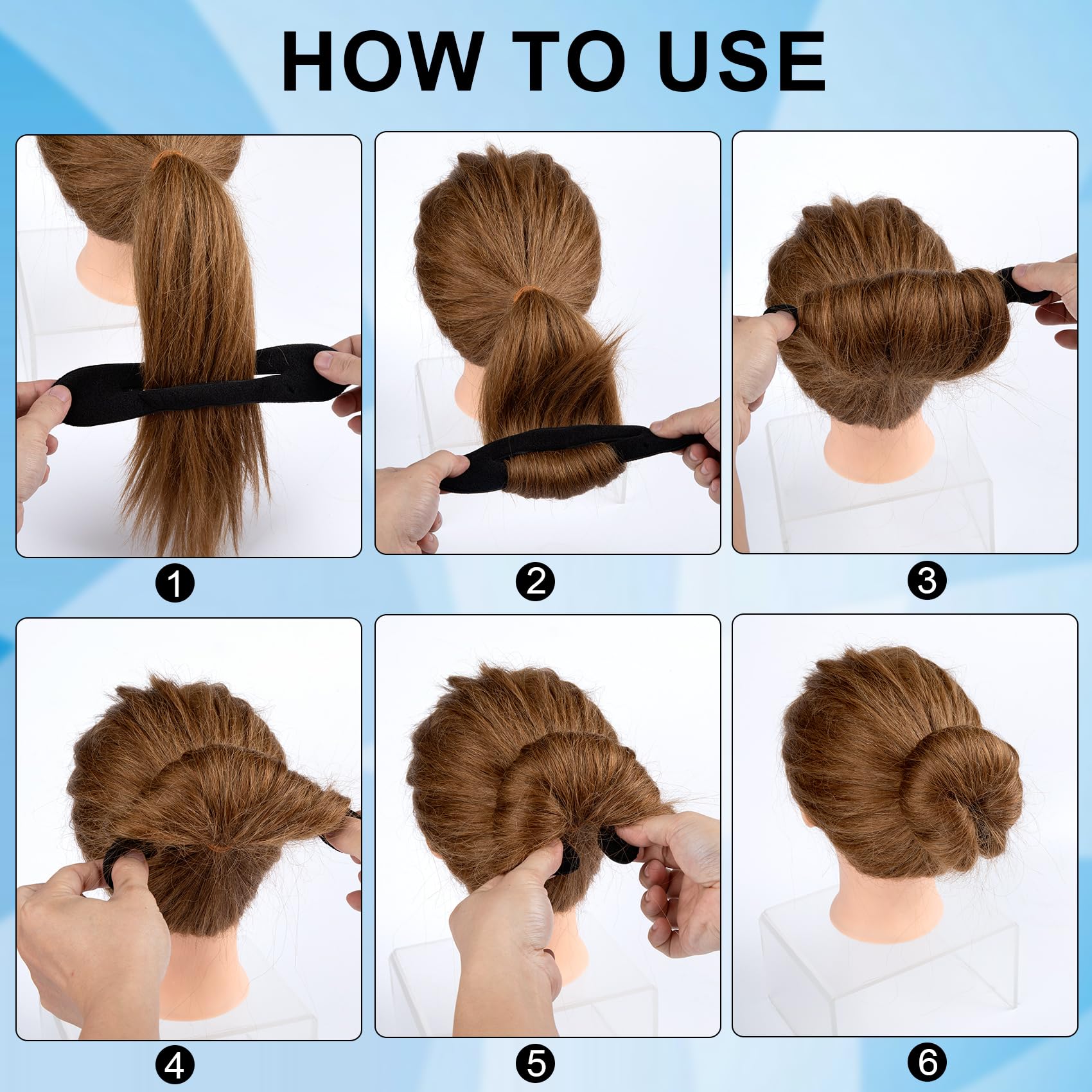 3 accessori per chignon, 2 misure, in spugna, per acconciare i capelli lunghi, ricci e lisci, colore nero
