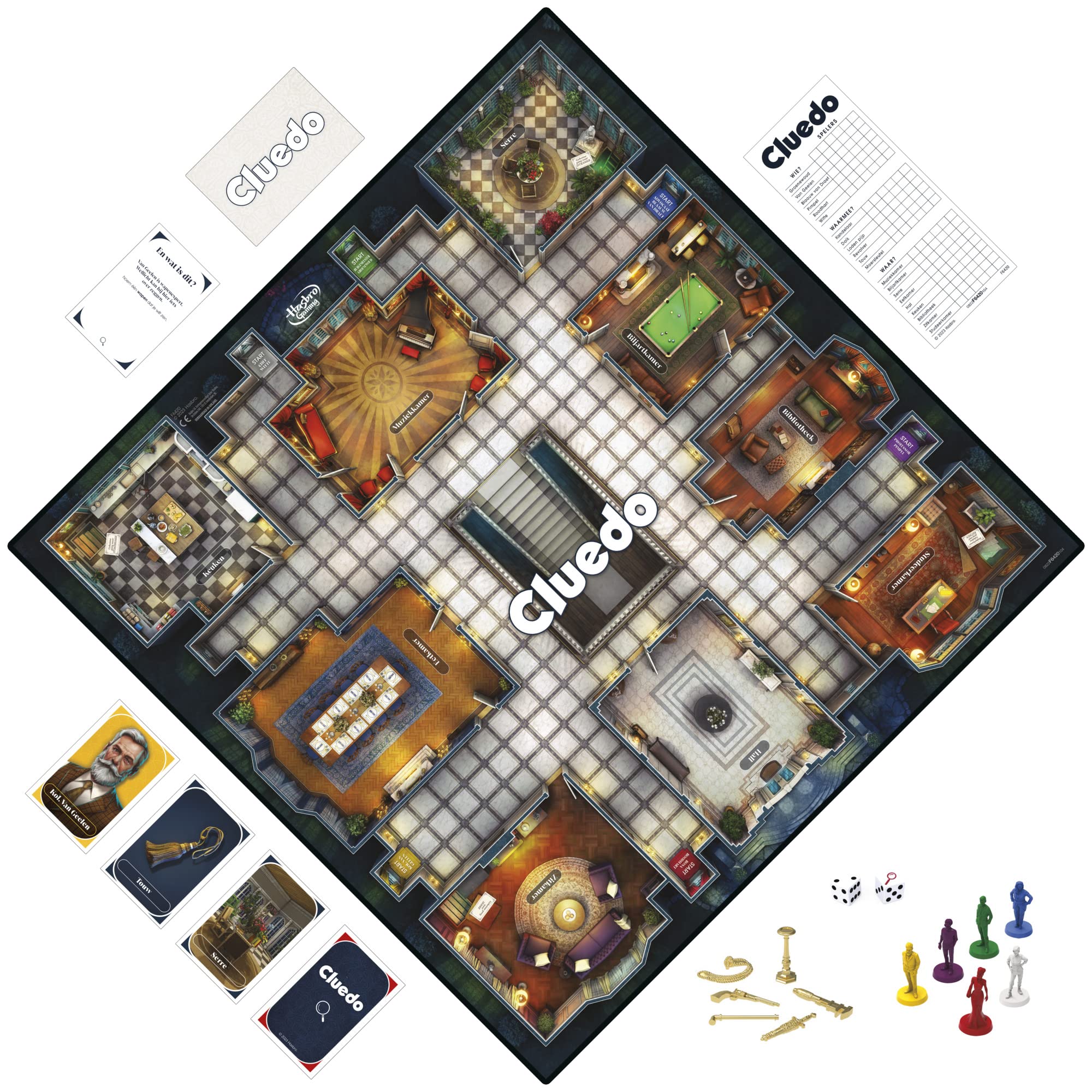 Cluedo Gesellschaftsspiel, erneuertes Cluedo-Spiel für 2 bis 6 Spieler, Kriminspiele, Detektivspiele, Familienspiele für Kinder und Erwachsene (‎Niederländisch)