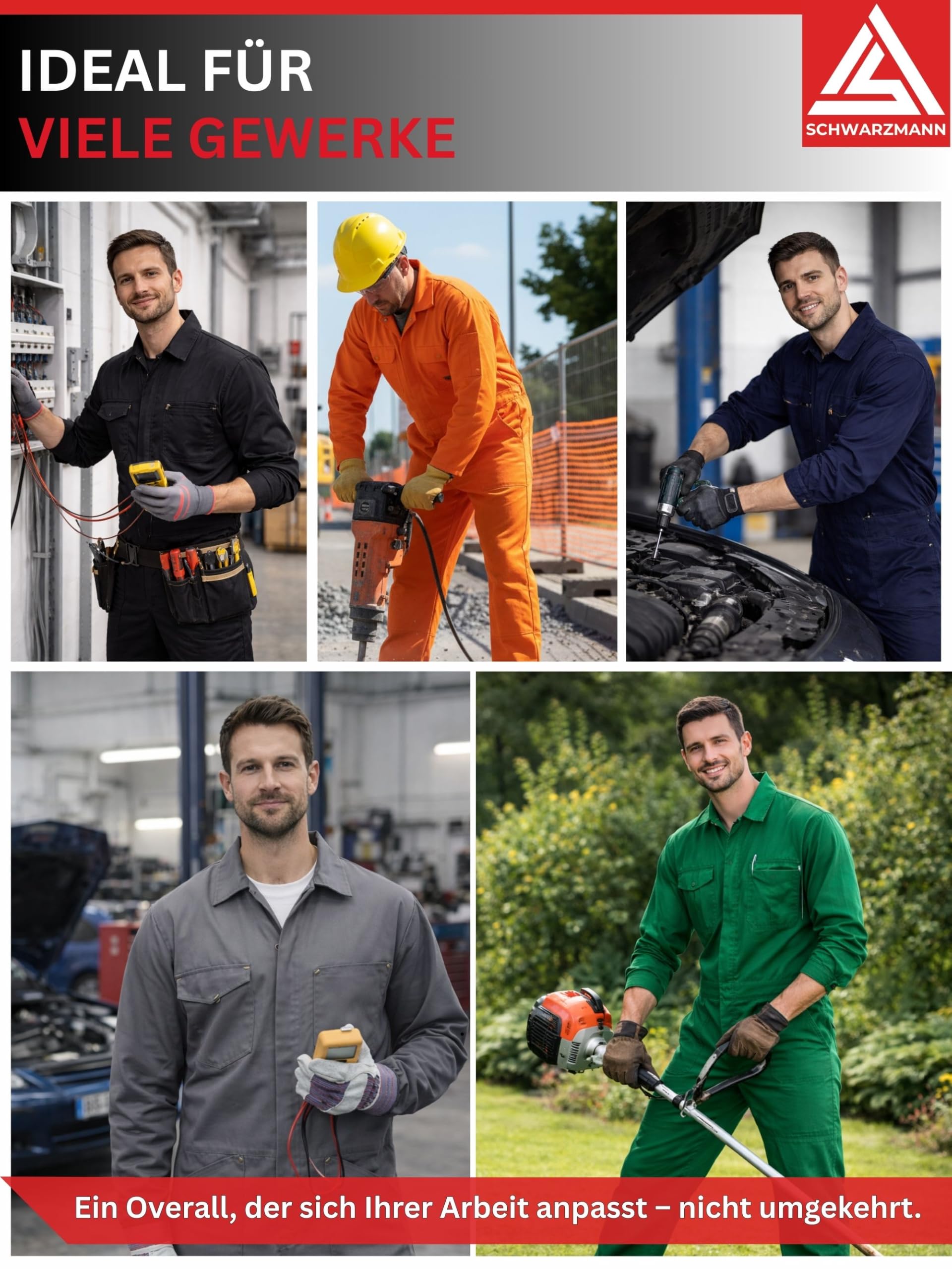 SCHWARZMANN Arbeitsoverall Herren 100% Baumwolle strapazierfähig atmungsaktiv Schutzanzug mit Reißverschluss Taschen Gummizug ideal für Werkstatt Handwerk Bau Garten Freizeit Arbeitskleidung Männer