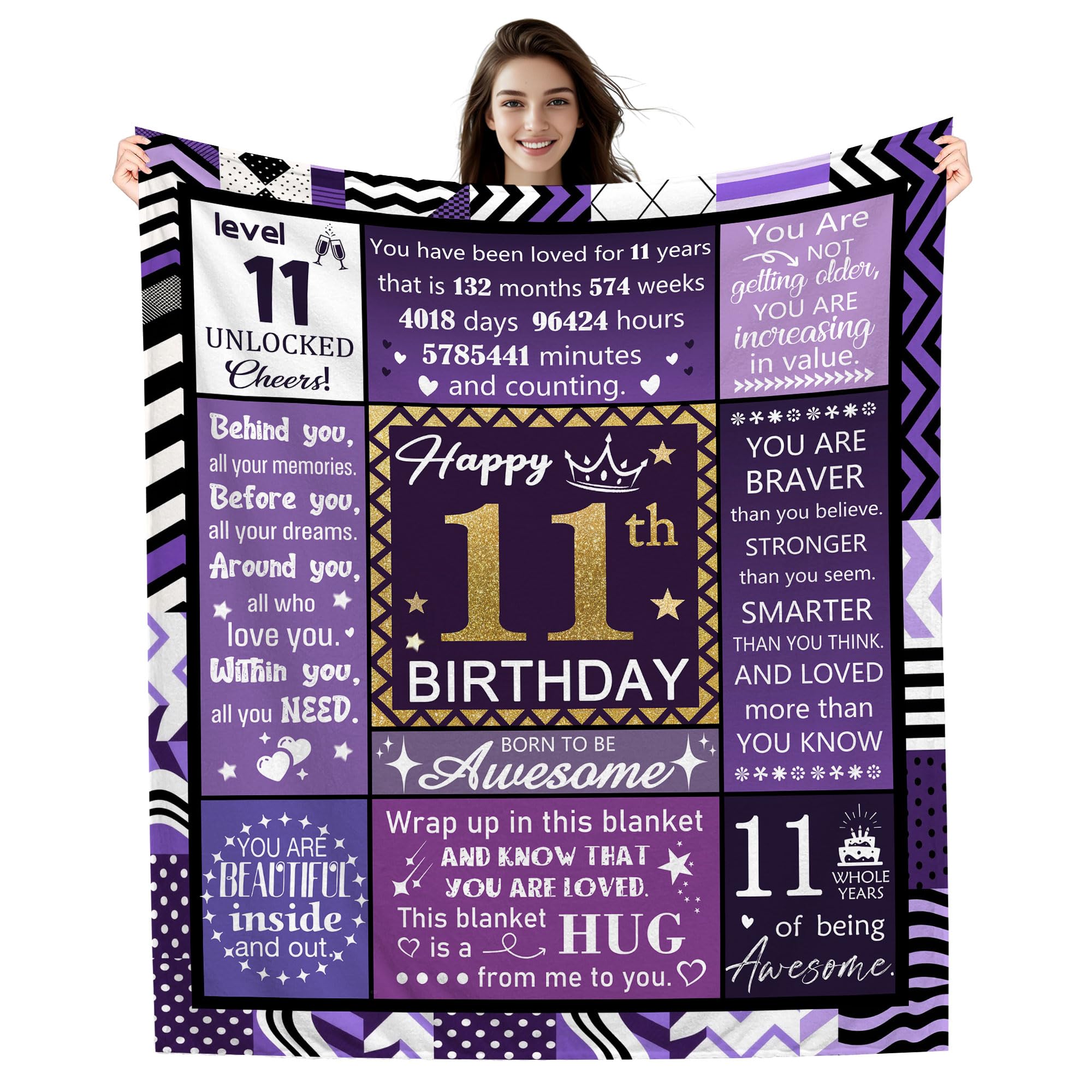 11 Years Old Gifts for Girls, Happy 11th Birthday Blanket for Daughter Sister Granddaughter Niece Cousin Best Friend, 11th Birthday Gift Ideas Blanket 50 * 60 Inches (11-her)
