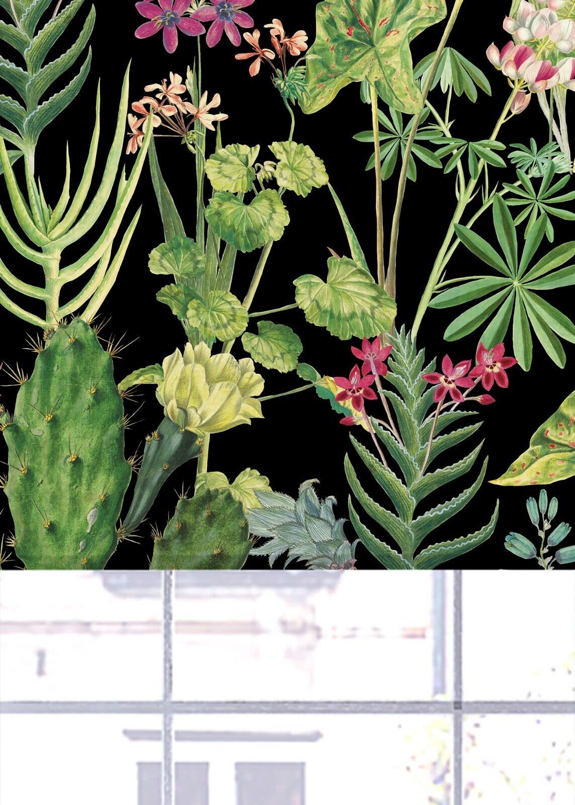 Lister Cartwright Tropical Plants Design Blackout Roller Blinds Windows Blind Easy Fit Child Safety Included (Black, 90 cm Width x 140 cm Drop) — image 1