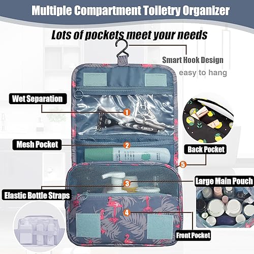 Miniatura 10 de L&FY Neceser de viaje portátil multifunción, bolsa de maquillaje cosmético, estuche de aseo organizador de lavado, Azul marino, 9.44" x8.26" x 3.5",