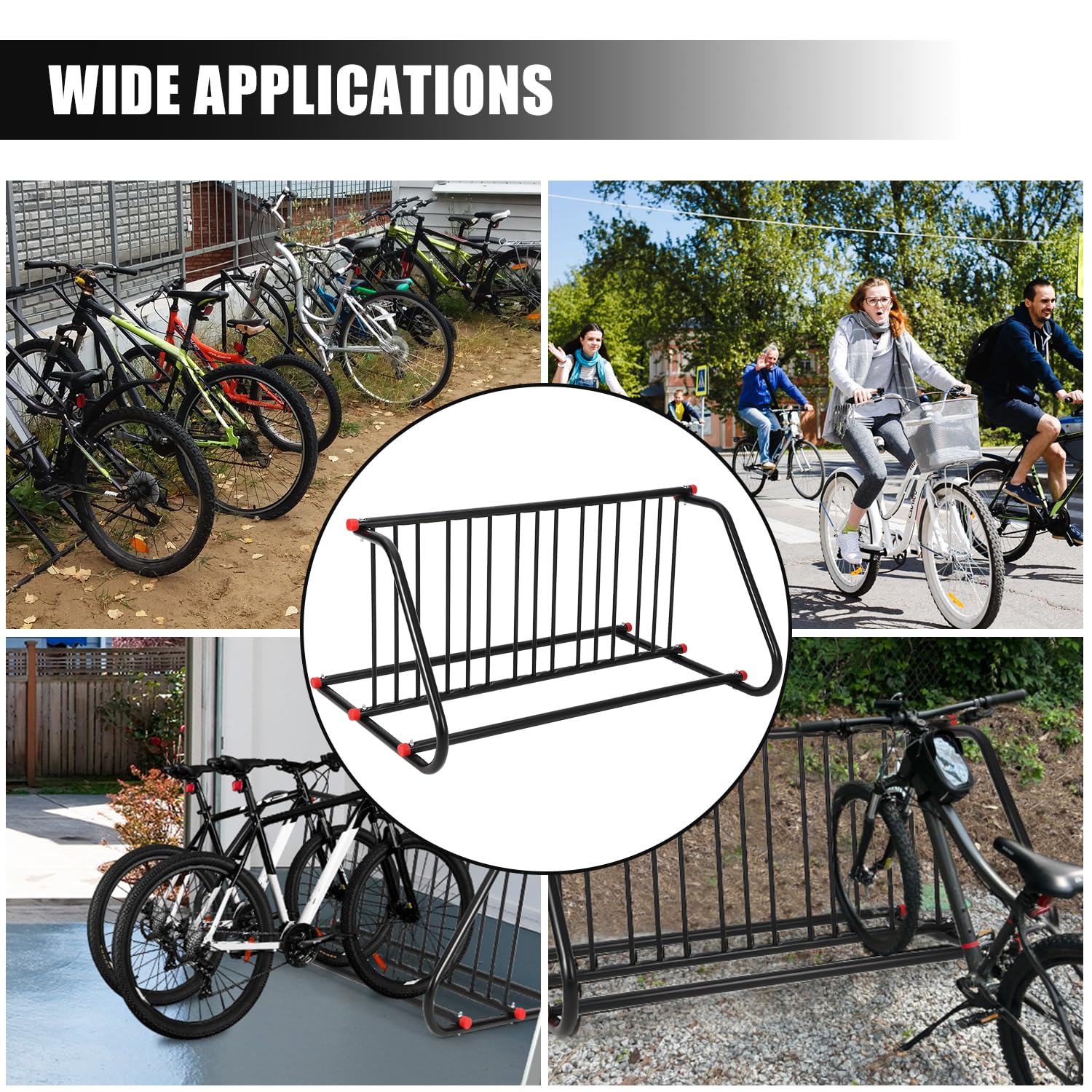 GarveeTech Fahrradständer Boden für 5 Fahrräder, Stabiler Radständer aus Stahl für Garage & Outdoor, Fahrradhalter geeignet für E-Bike, Mountainbike, Rennrad & Kinderfahrrad - bilateral