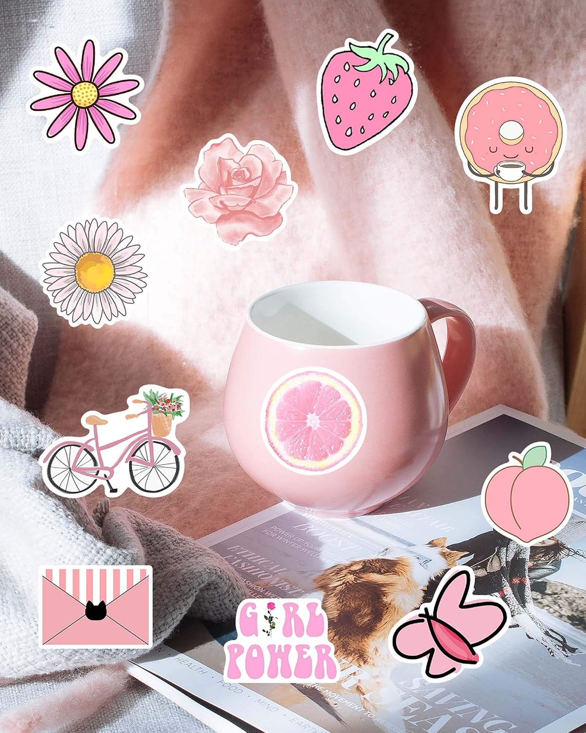 Hrayipt Vsco Stickers for Water Bottles, 50 Pack Pink Waterproof Hydro Flask Pink Stickers Vinyl Cute Aesthetic Laptop Luggage Phone Car Stickers for Vsco Girls