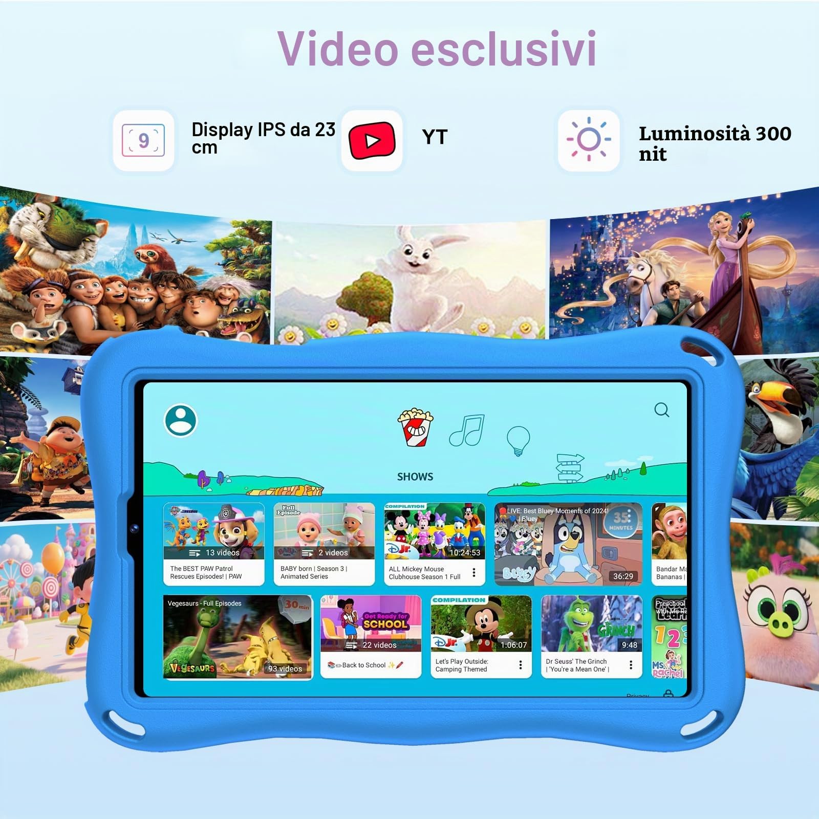 Tablet Android 15 Tablet 9 Pollici, 32GB ROM (TF 2TB), Octa-Core, Widevine L1, GMS, 5G+2.4G WiFi 6, 5 + 8 MP, 1340 * 800 Pixel, 5000mAh, Bluetooth 5.0, Control parentale, Eva - Blu
