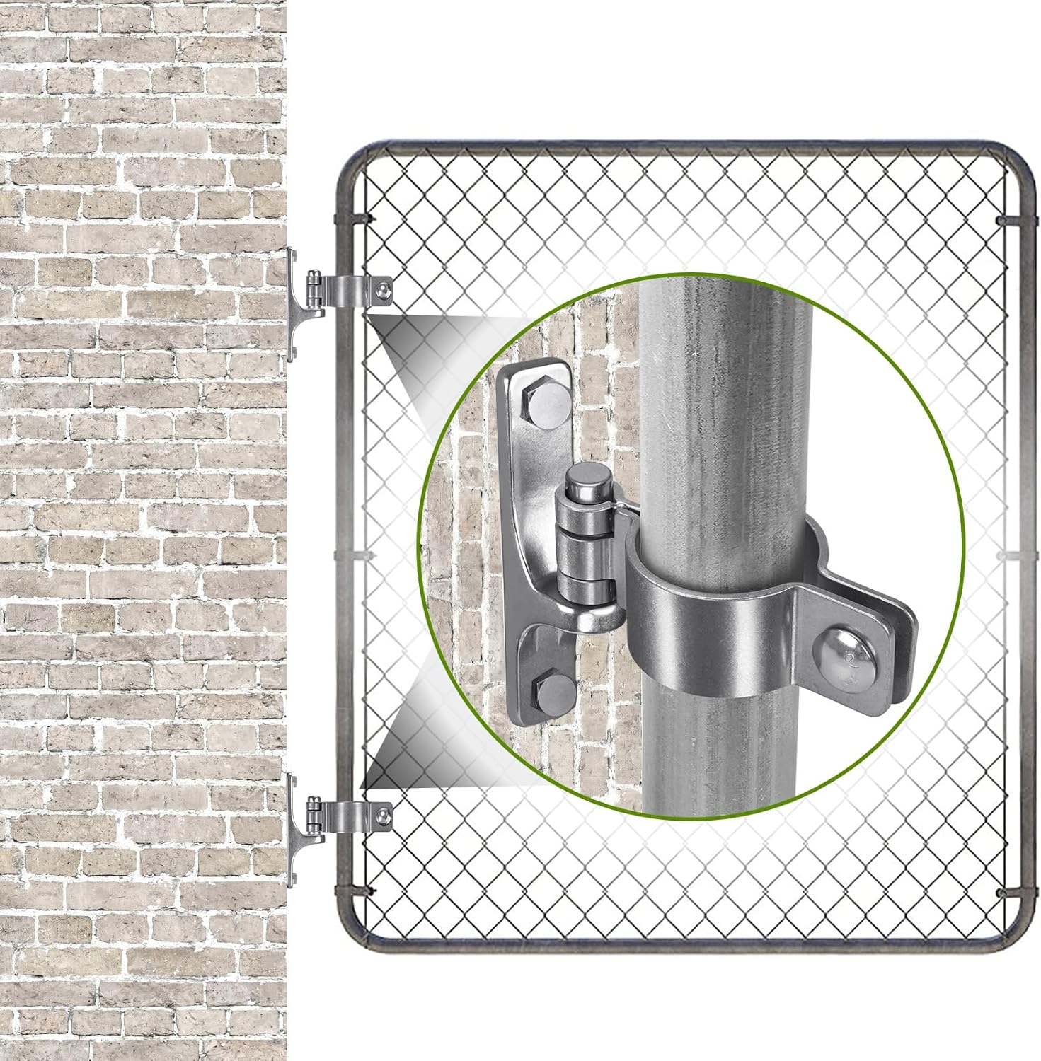 304 Stainless Steel Thick Gate Hinges, Heavy Duty Chain Link Fence Parts, 2Pack Chain Link Fence Gate Frame Hinge for 2-3/8'' Outer Diameter Post/Pipe, Female Gate Hinge with 5/8''