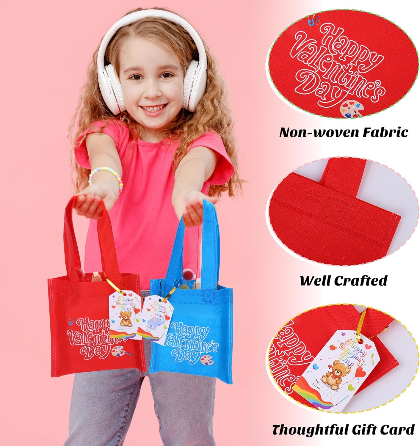 Fovths 24 Sets Valentine's Day Canvas for Painting Mini Pre-Drawn Canvas with Wooden Easel Painting Tools Cards Tote Bags Arts Crafts Kit Supplies Valentines Day Gift for School Class Gift Exchanges