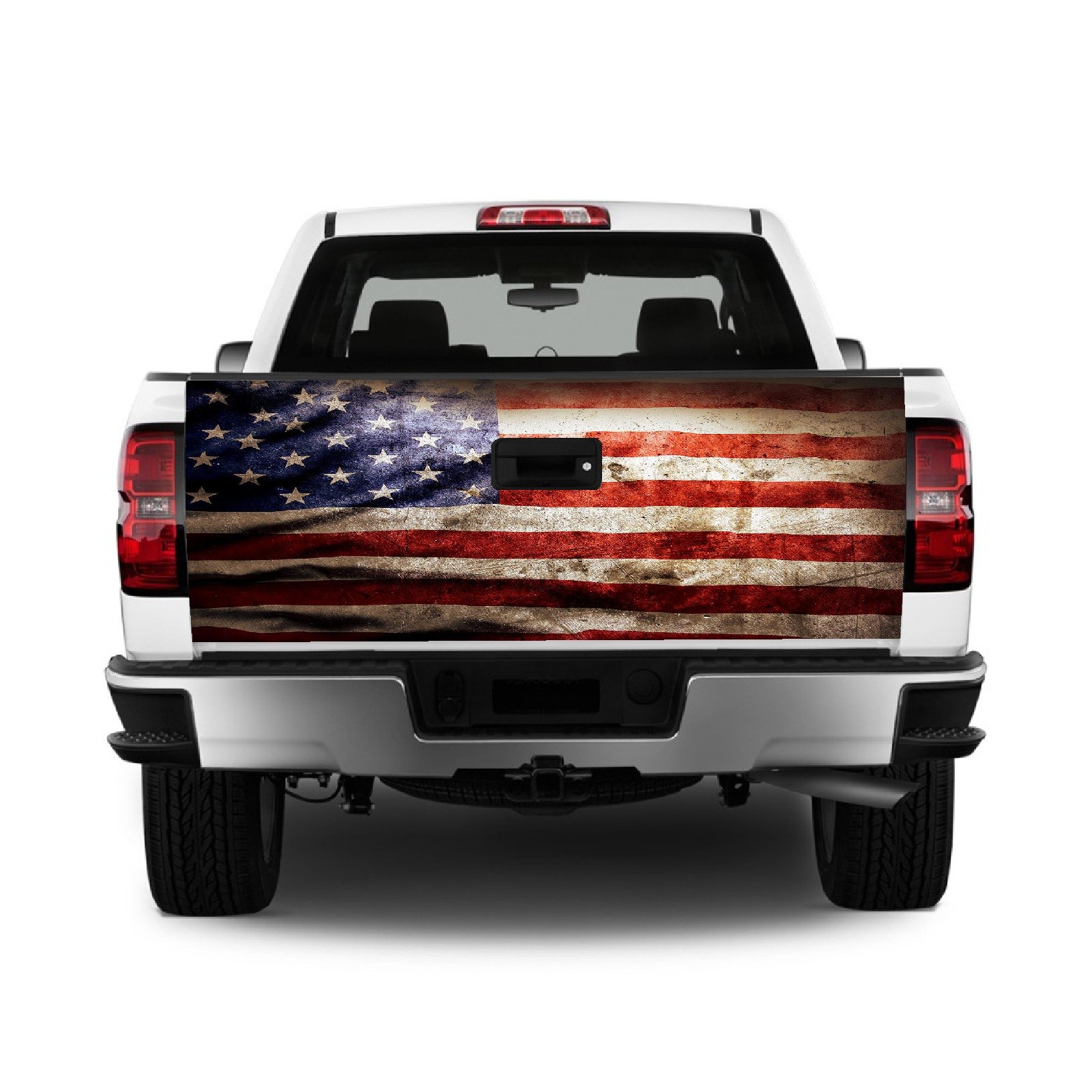 American Flag Ripped Metal 2 Riveted Metal Tailgate Wrap Vinyl Graphic