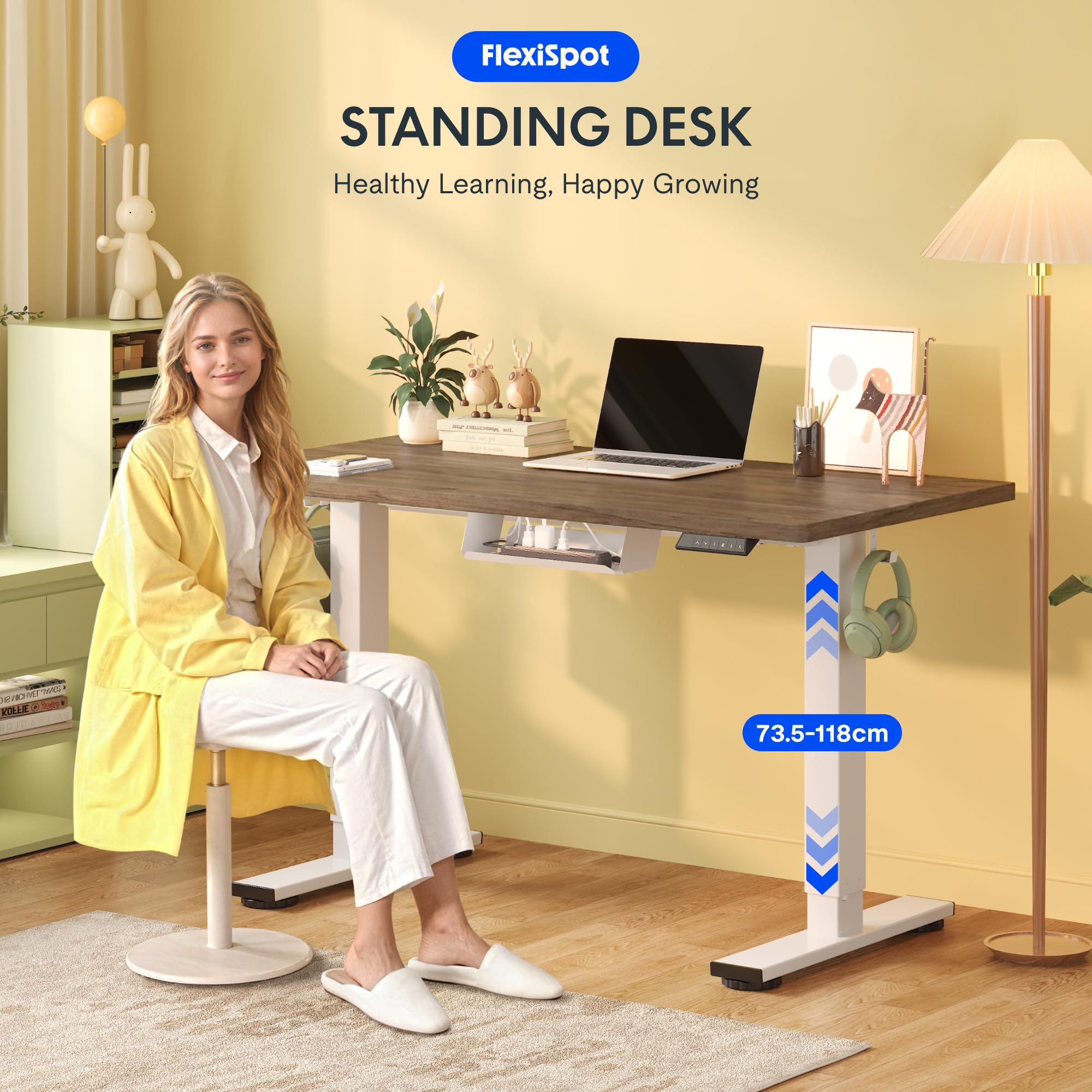 FLEXISPOT Escritorio Elevable Eléctrico con Tablero Acabado de Roble Hecho en UE,140×80cm,Altura Ajustable 71-120cm,Capacidad 80 kg,para Oficina,Trabajo Remoto,Hogar y Empresa,Roble Café + Negro