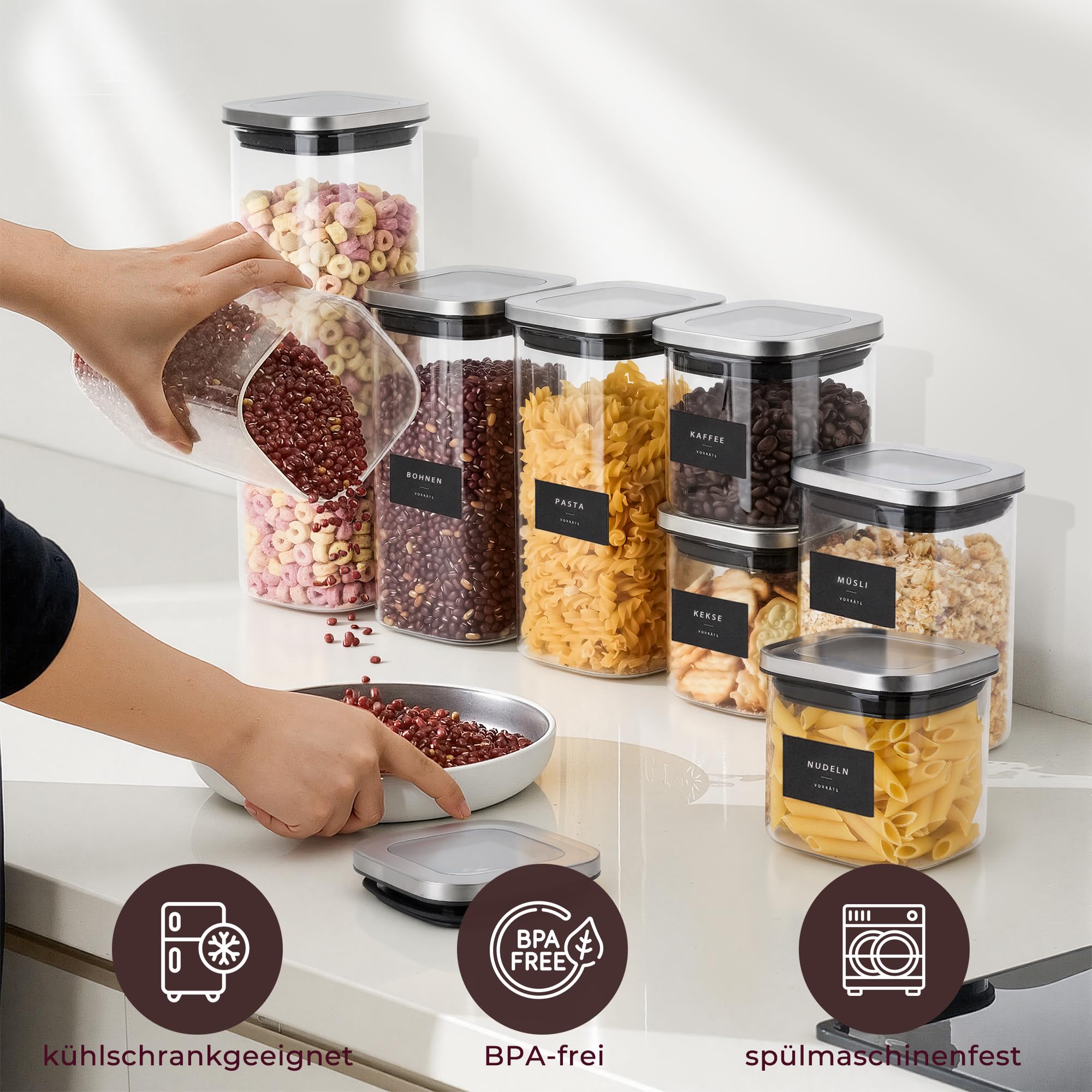 Bocaux de conservation carrés avec couvercles en acier