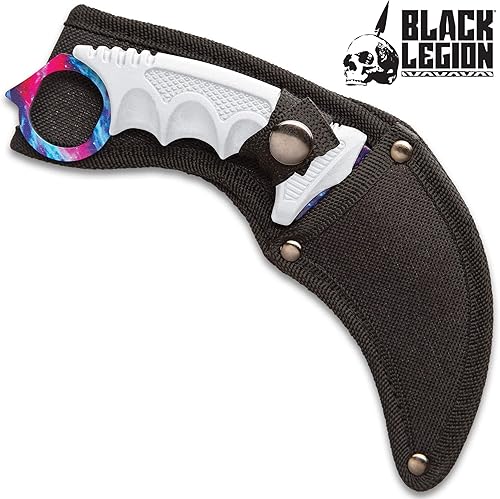 Miniatura 4 de BLACK LEGION Triple Set - White Galaxy | Cuchillo Karambit, supervivencia y caza | Hoja fija con funda | Cuchillas de acero inoxidable | Mango de