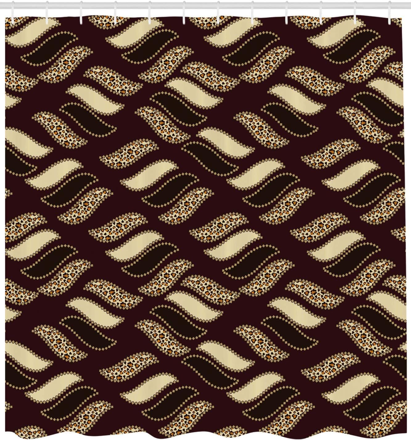 Ambesonne Brown Shower Curtain, Ethnic African Style Cheetah Skin Texture Pattern Camouflage Design, Cloth Fabric Bathroom Decor Set with Hooks, 69" W x 75" L, Redwood Brown