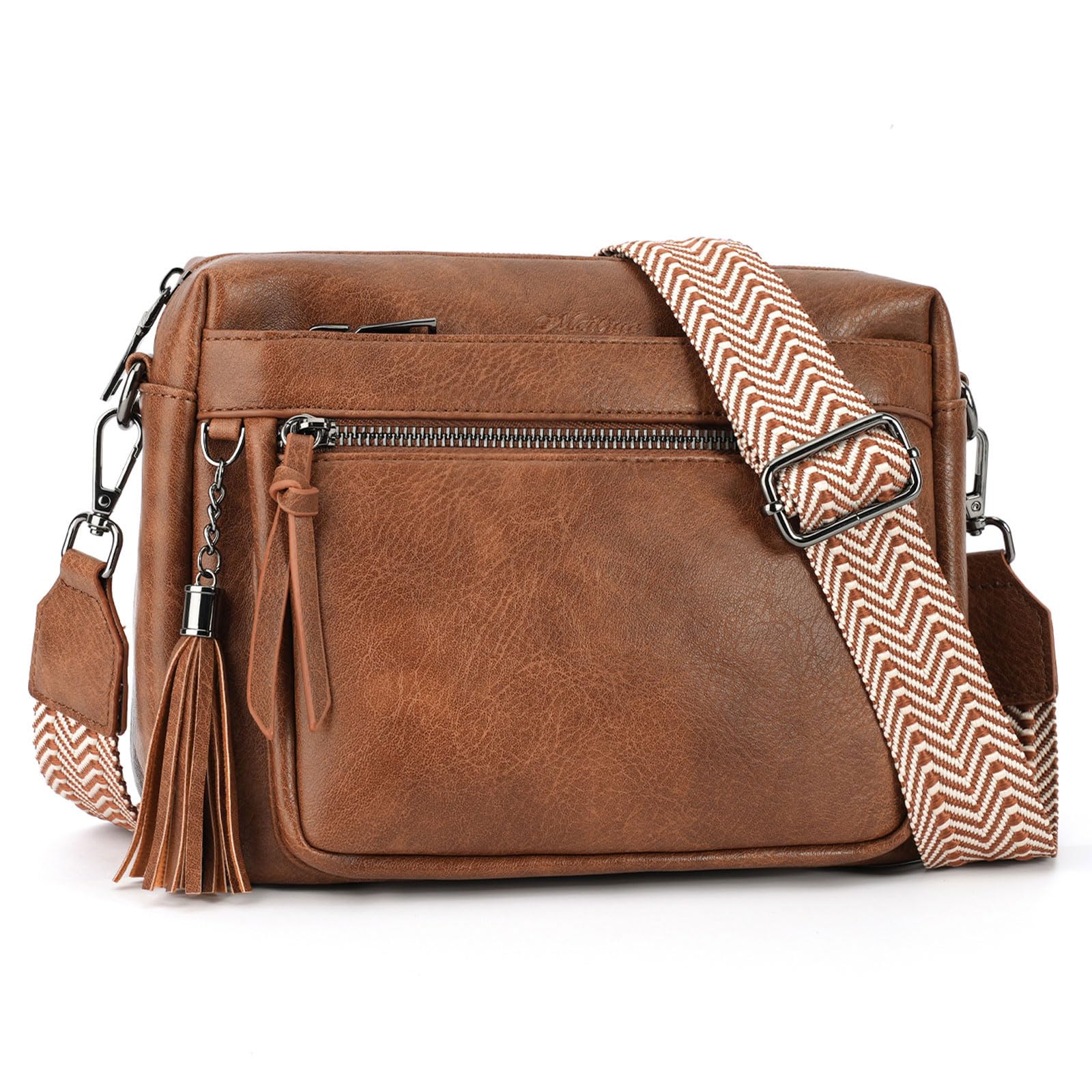 MEITRUE Crossbody Bags for Women Vegan Leather Crossbody Purse Trendy Multi Pockets Shoulder Handbag with Tassel
