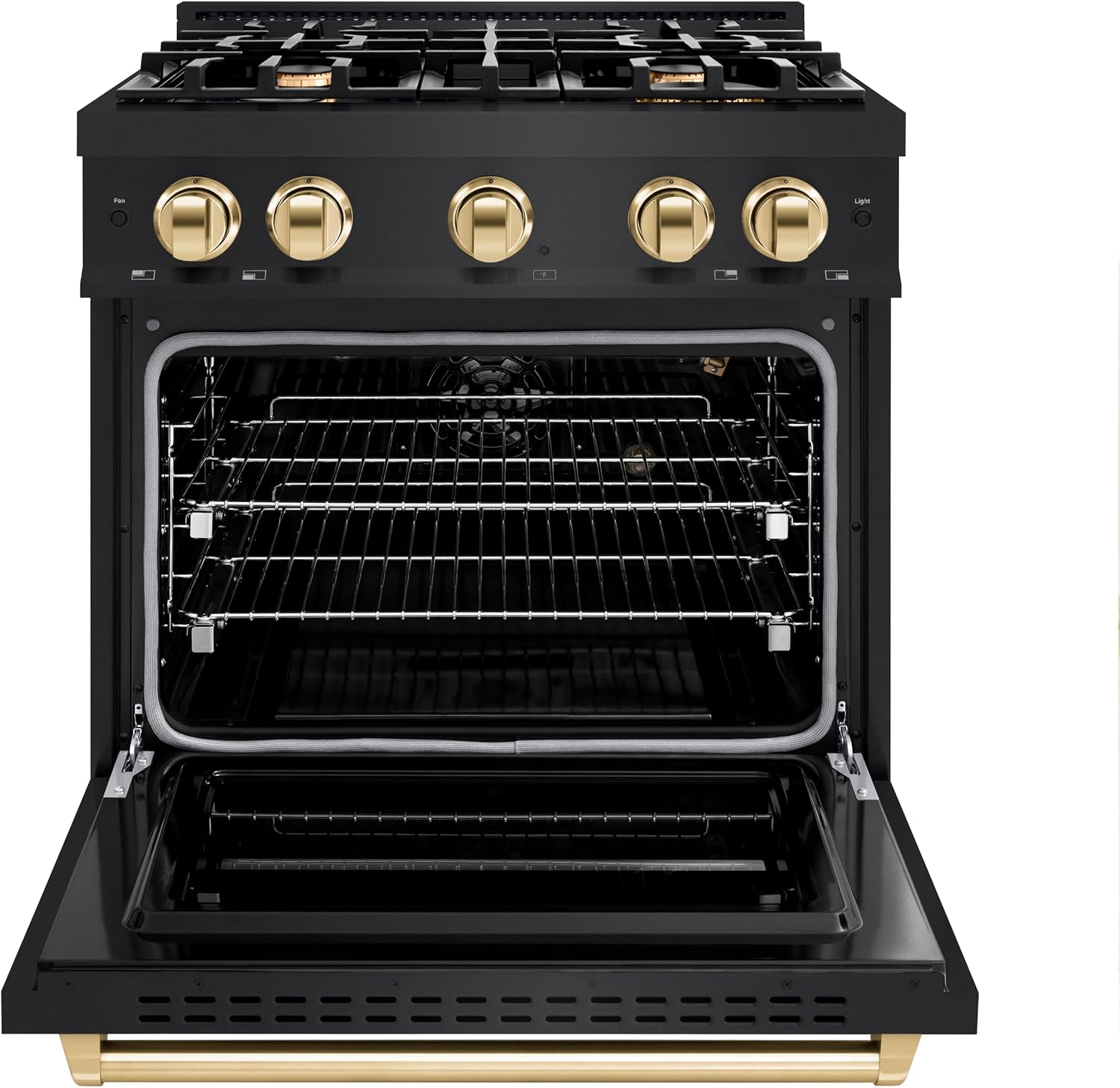 ZLINE Autograph Edition 30 in. 4.2 cu. ft. Classic Gas Range with 4 Burner Cooktop and Convection Gas Oven in Black Stainless Steel and Polished Gold Accents (CGRBZ-30-G)