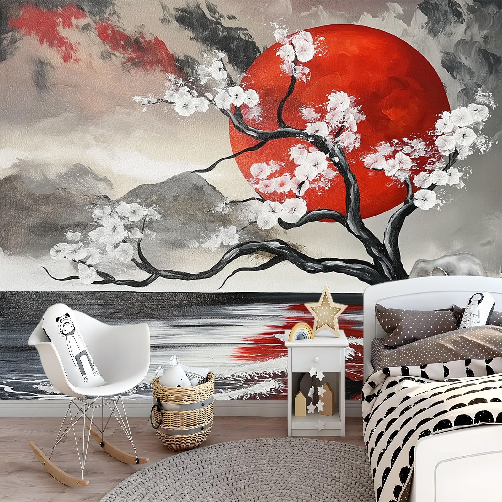 Tapeta 300 x 210 cm, tapeta z włókniny, japońskie drzewo wiśni, dekoracja, wodoszczelna, folia ochronna na ścianę, do sypialni, salonu, folia meblowa, tapeta ścienna, kolorowa, wraz z poradnikiem