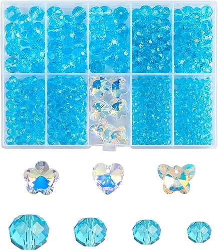 FZH Kit de cuentas de cristal de Briolette facetado de 4 a 0394in para hacer joyas 410 cuentas espaciadoras de cristal en forma de Rondelle