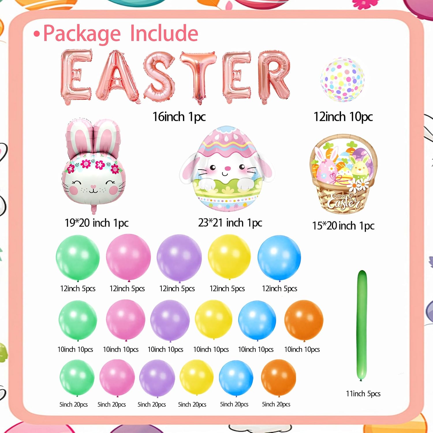 Easter Balloon Arch Kit, Easter Party Decoration with Bunny & Egg Foil Balloons, Colorful Easter Balloons Garland for Spring Easter Bunny Theme Birthday Baby Shower Party Supplies