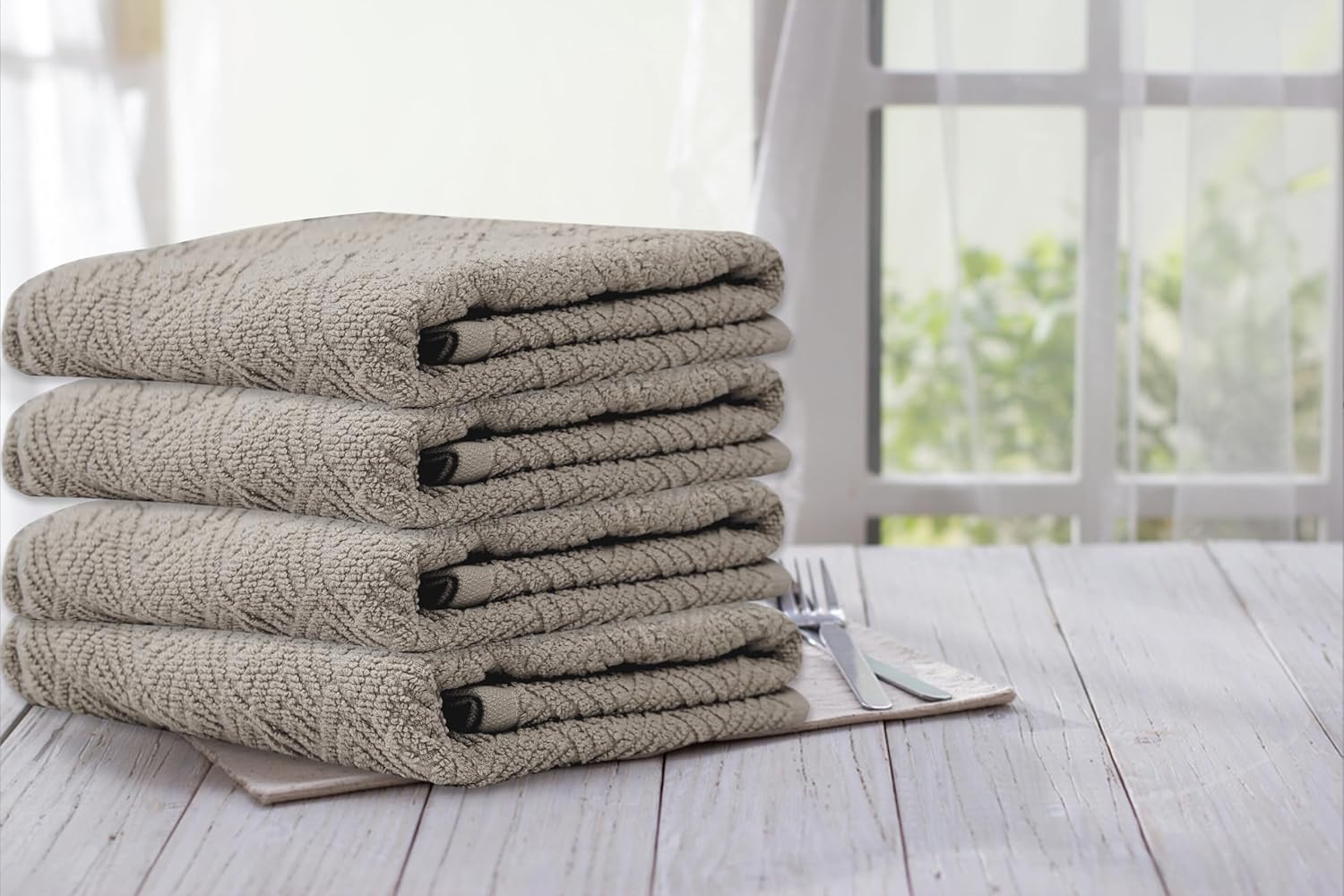 Kitchen Towels - Pack of 6 Dish Towels for Kitchen 18'' x 28'' - 100% Cotton Super Plush Kitchen Towel and Dishcloths Sets - Kitchen Hand Towels for Quick Drying (Taupe), KT025
