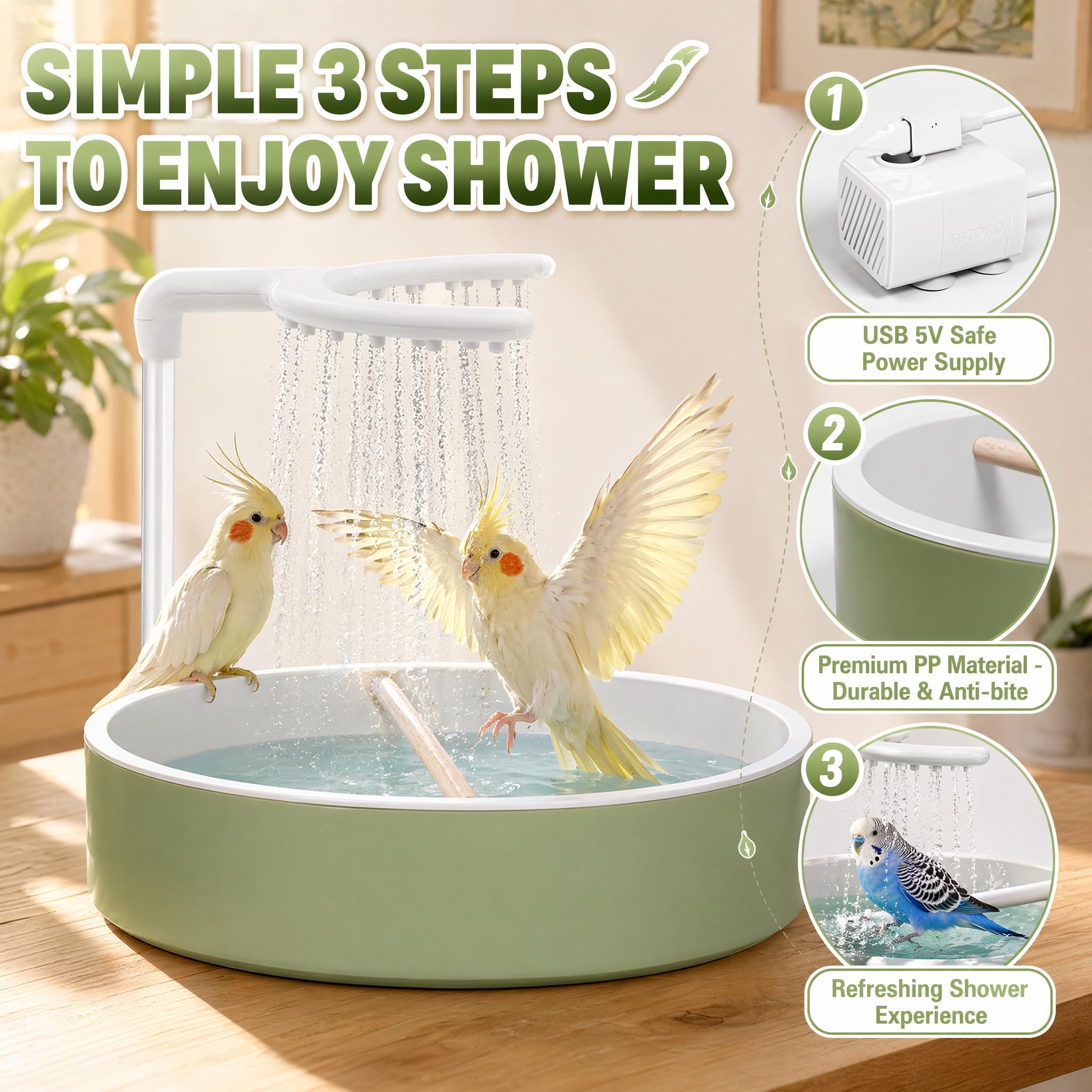 Ruichi Vogeldusche Wellensittich, 32x26cm Wellensittich Dusche mit Wasserfall und Wasserpumpe, Automatische Vogelbad Badehaus Badewanne für Unzertrennliche Wellensittiche Afrikanische Munias Aras