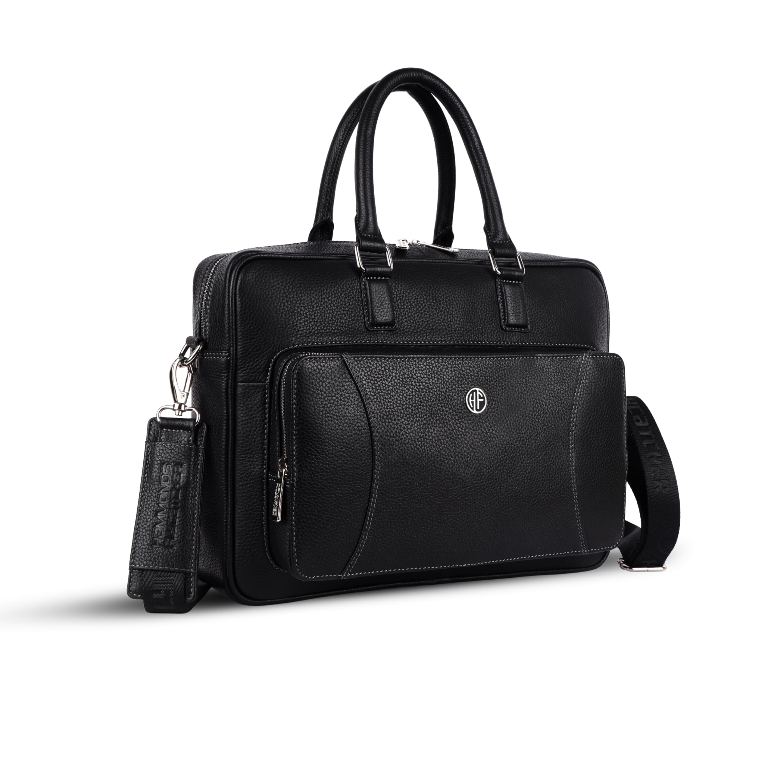 HAMMONDS FLYCATCHER Genuine Leather Laptop Bag for Men - Office Bag - Fits Up to 15.6 Inch Laptop - Laptop Messenger Bags/Leather Bag for Men with Adjustable Shoulder Strap and Trolley Strap - Black