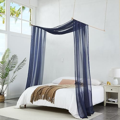 Warm Home Designs Cortinas con dosel de cama color azul marino de 55 x 216 pulgadas. Nuestras cortinas de cama Queen funcionan muy bien como toldo