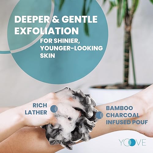 Miniatura 6 de Limpiador de espalda de lufa, limpiador de ducha con infusión de carbón de bambú, esponja de baño, exfoliante corporal Lufa para hombres y mujeres,