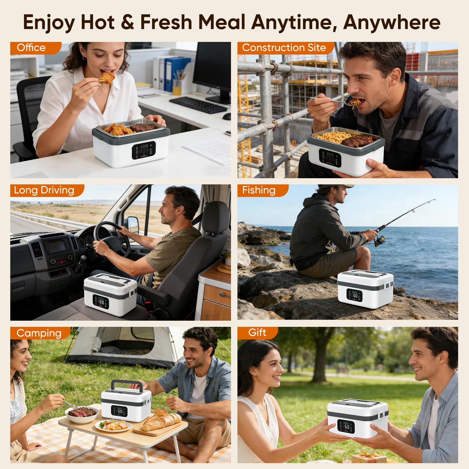 Fiambrera Electrica,Calentador de Comida Portatil 1L para Comida con Pantalla Táctil,Taper Termico Comida Caliente con Vajilla de Acero Inoxidable y Bolsa Aislante para Coche caja calefactora