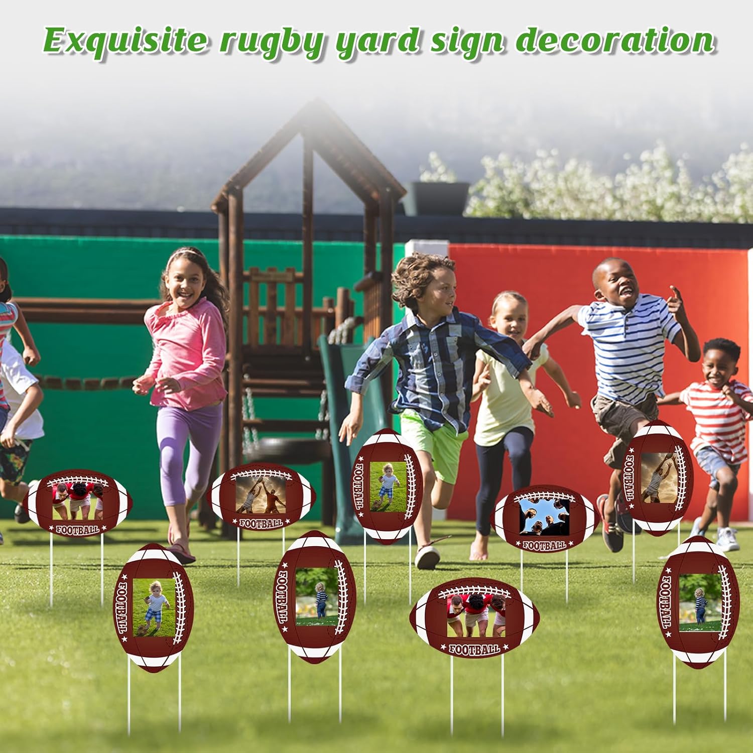 Novabright 12 Pcs Personalized Football Outdoor Yard Decorations Custom Photo Sports Football Yard Signs with Stakes for Practice Game Outdoor Lawn Garden Decor Sports Themed Party Favor Supplies
