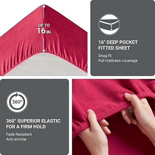 Miniatura 4 de Juego de sábanas de micropolar True North by Sleep Philosophy, Poliéster, Rojo, Completo