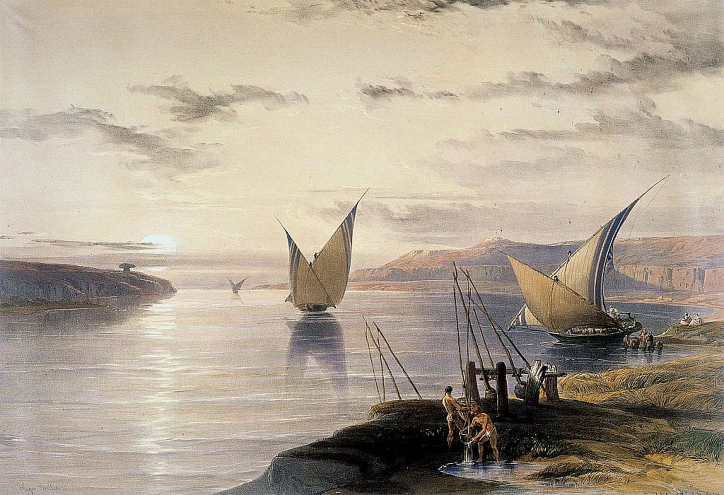 ARTXLXXBN Famous Print Painting Colorful Art Print Boats on the Nile' by David Roberts Canvas Art Decorations for Home Decor 60x90cm